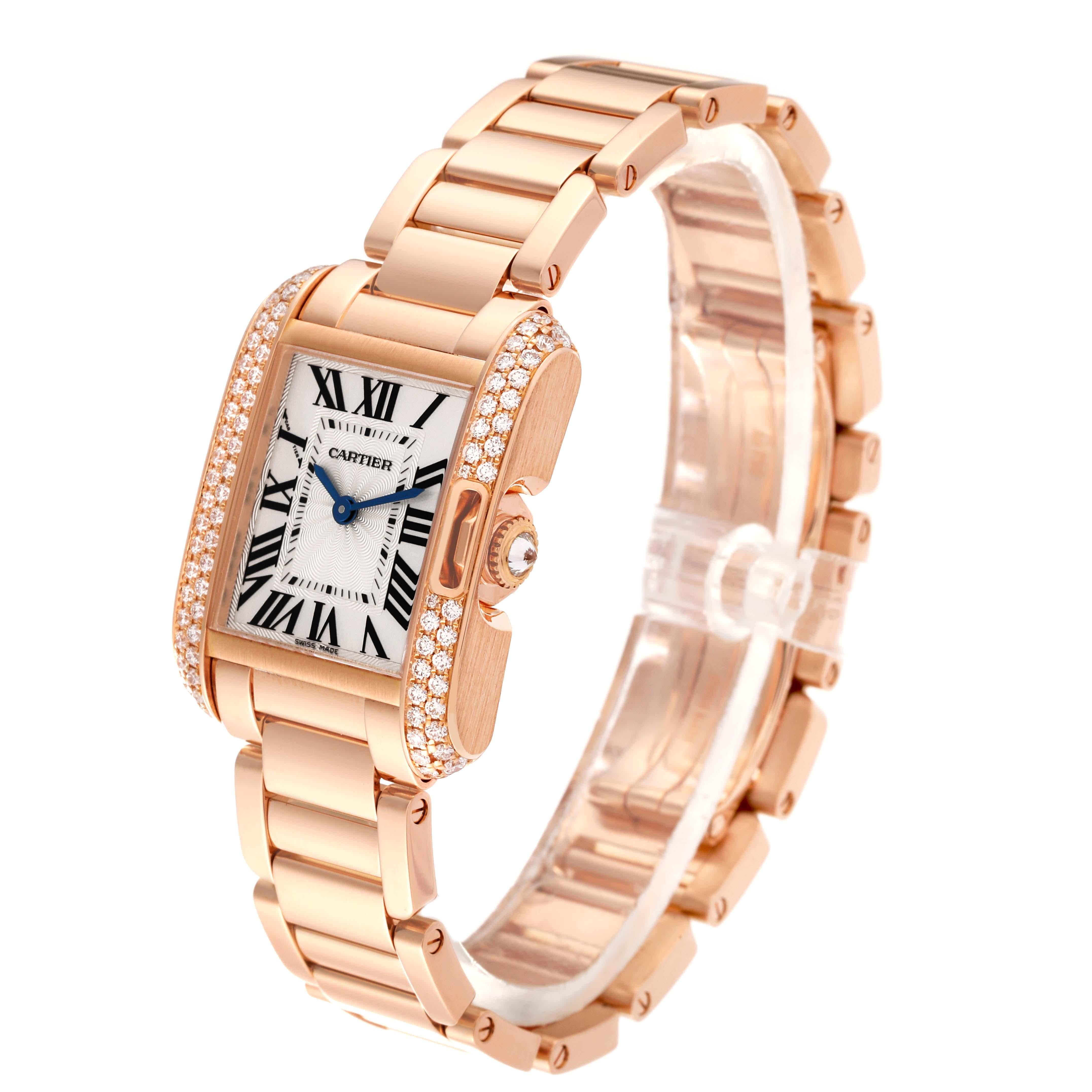 Cartier Tank Anglaise Rose Gold Silver Dial Diamond Ladies Watch WT100002 For Sale 4