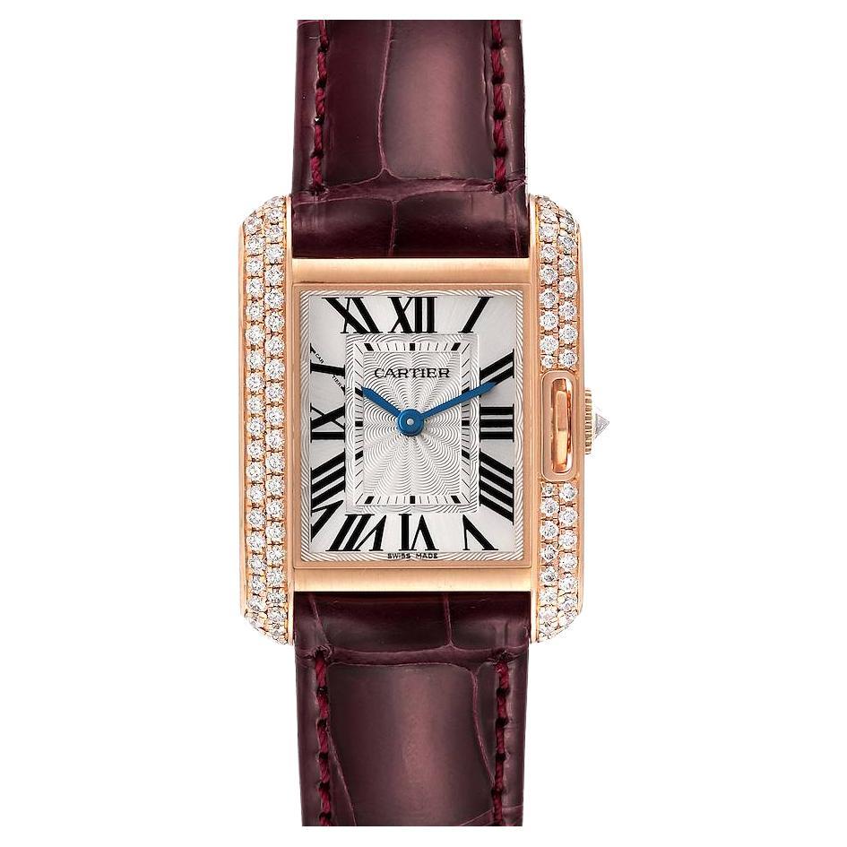 Cartier Tank Anglaise Rose Gold Silver Dial Diamond Ladies Watch WT100013 For Sale