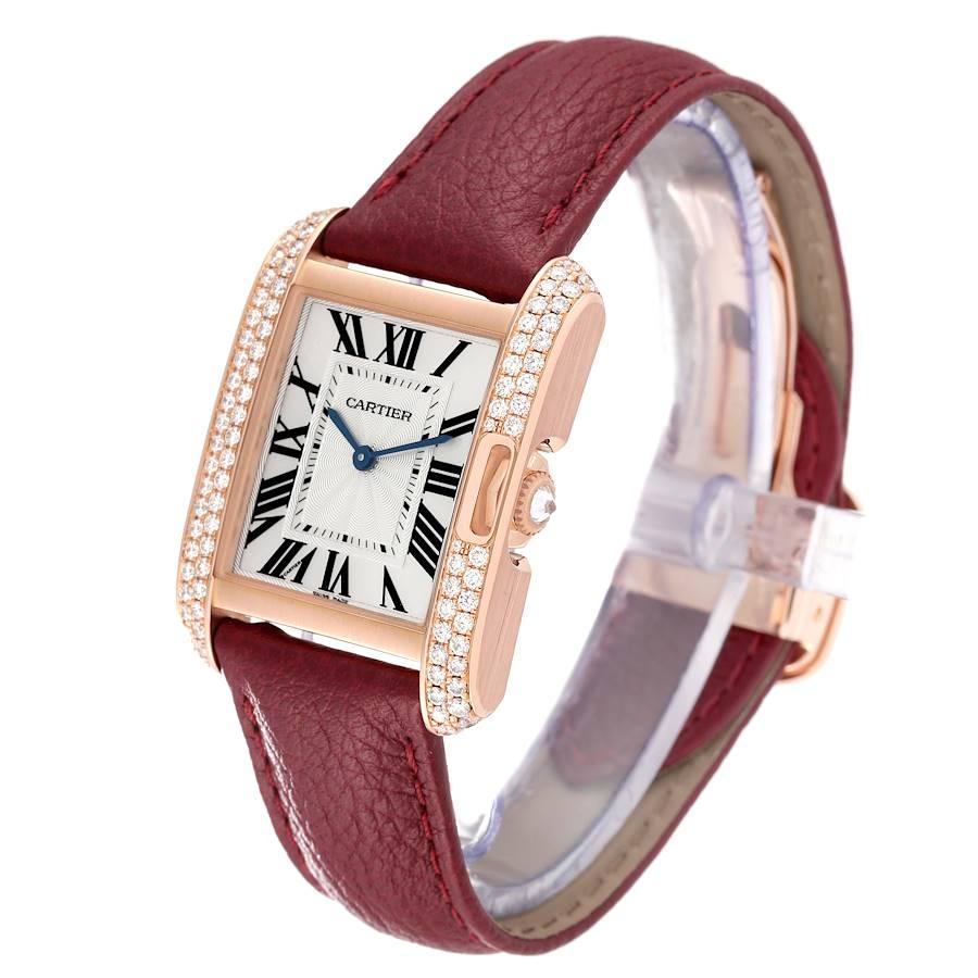 Cartier Tank Anglaise Rose Gold Silver Dial Diamond Ladies Watch WT100029 Card In Excellent Condition For Sale In Atlanta, GA