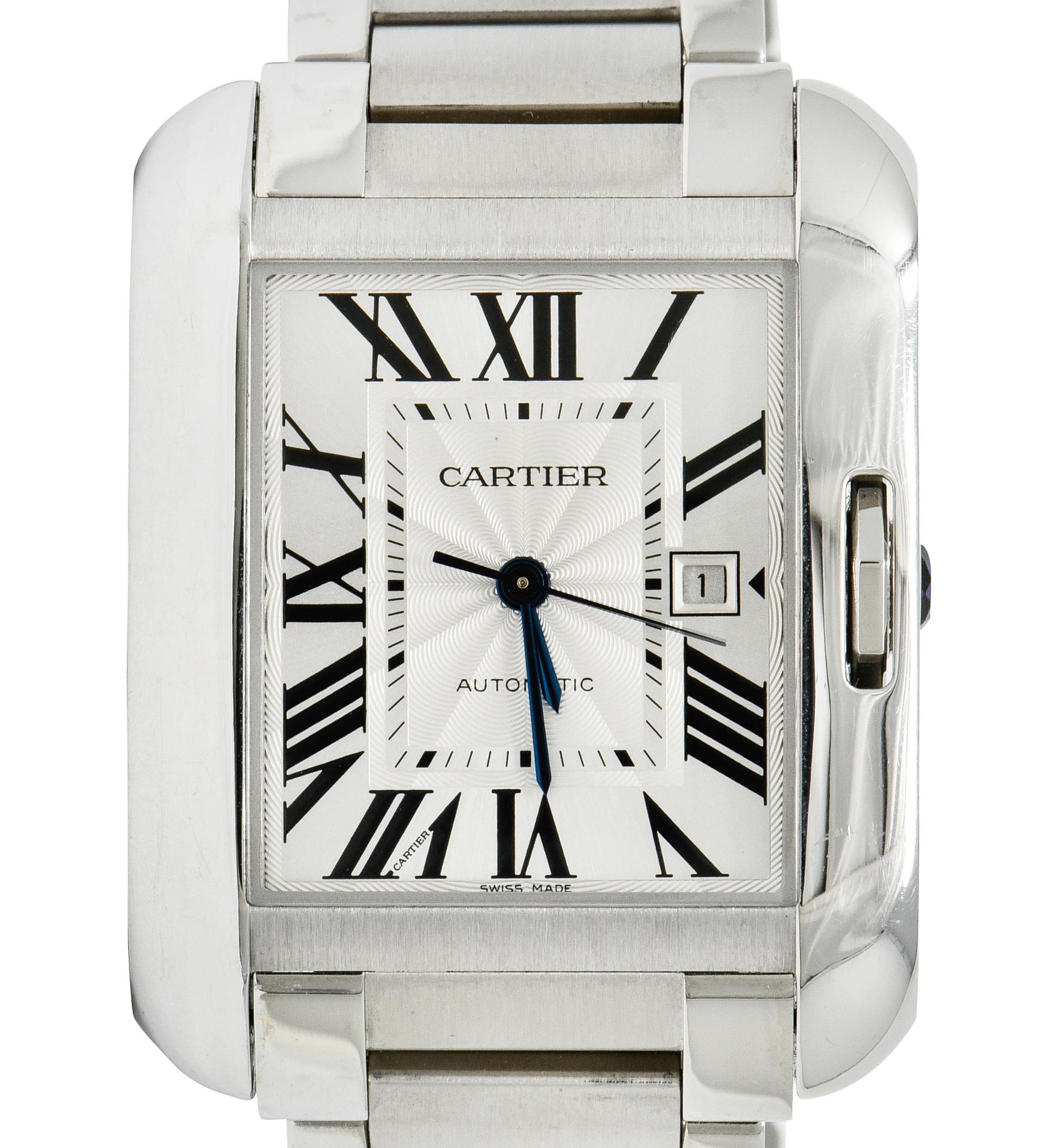 Cartier Tank Anglaise Sapphire Crystal Silver Stainless Steel Men's Unisex Watch 1