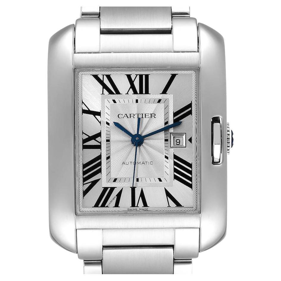 Cartier Tank Anglaise Silver Dial Steel Large Mens Watch W5310009 For Sale