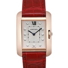 Cartier Tank Anglaise 18k Rose Gold Silver Diamond Dial Ladies Watch WJTA0009