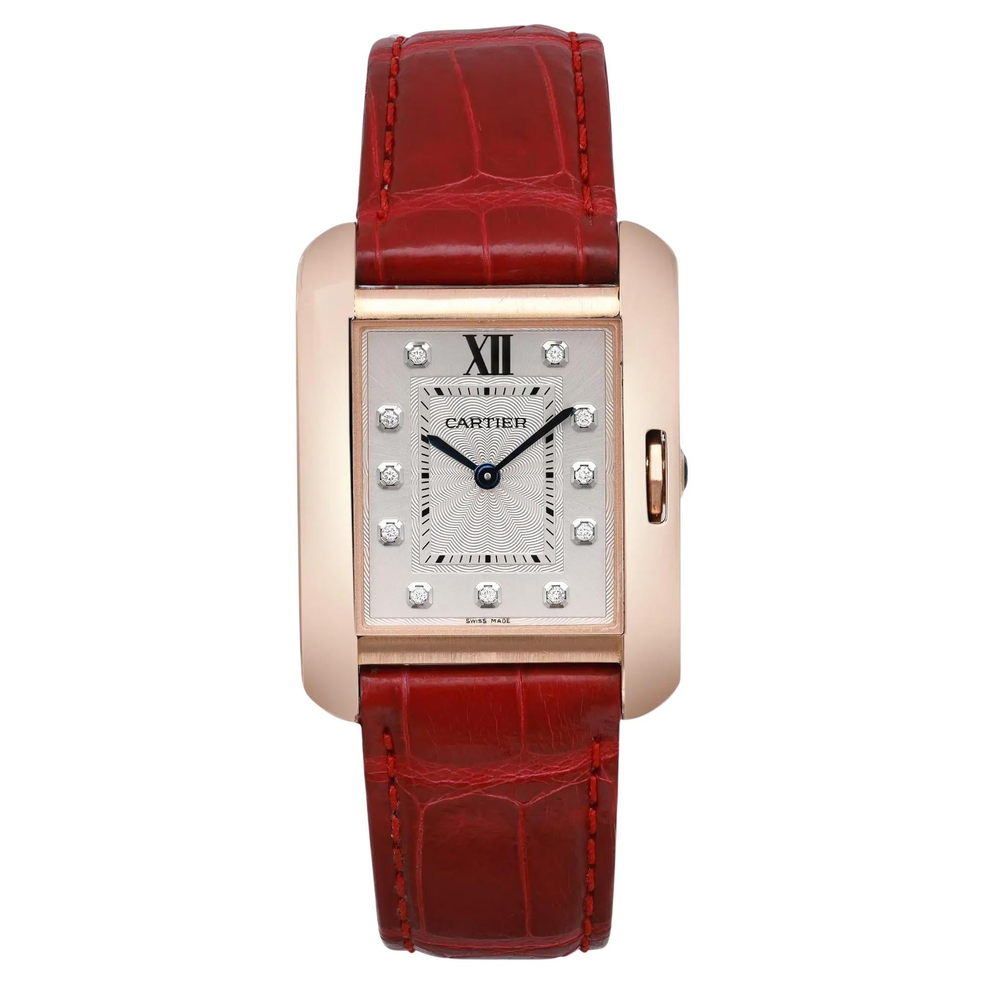 Cartier Tank Anglaise Silber Diamant-Zifferblatt Damen Quarzuhr WJTA0009 im Angebot