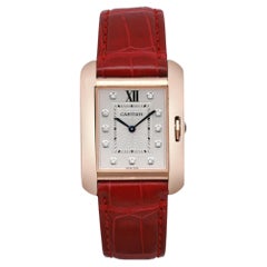 Cartier Tank Anglaise 18k Rose Gold Silver Diamond Dial Ladies Watch WJTA0009