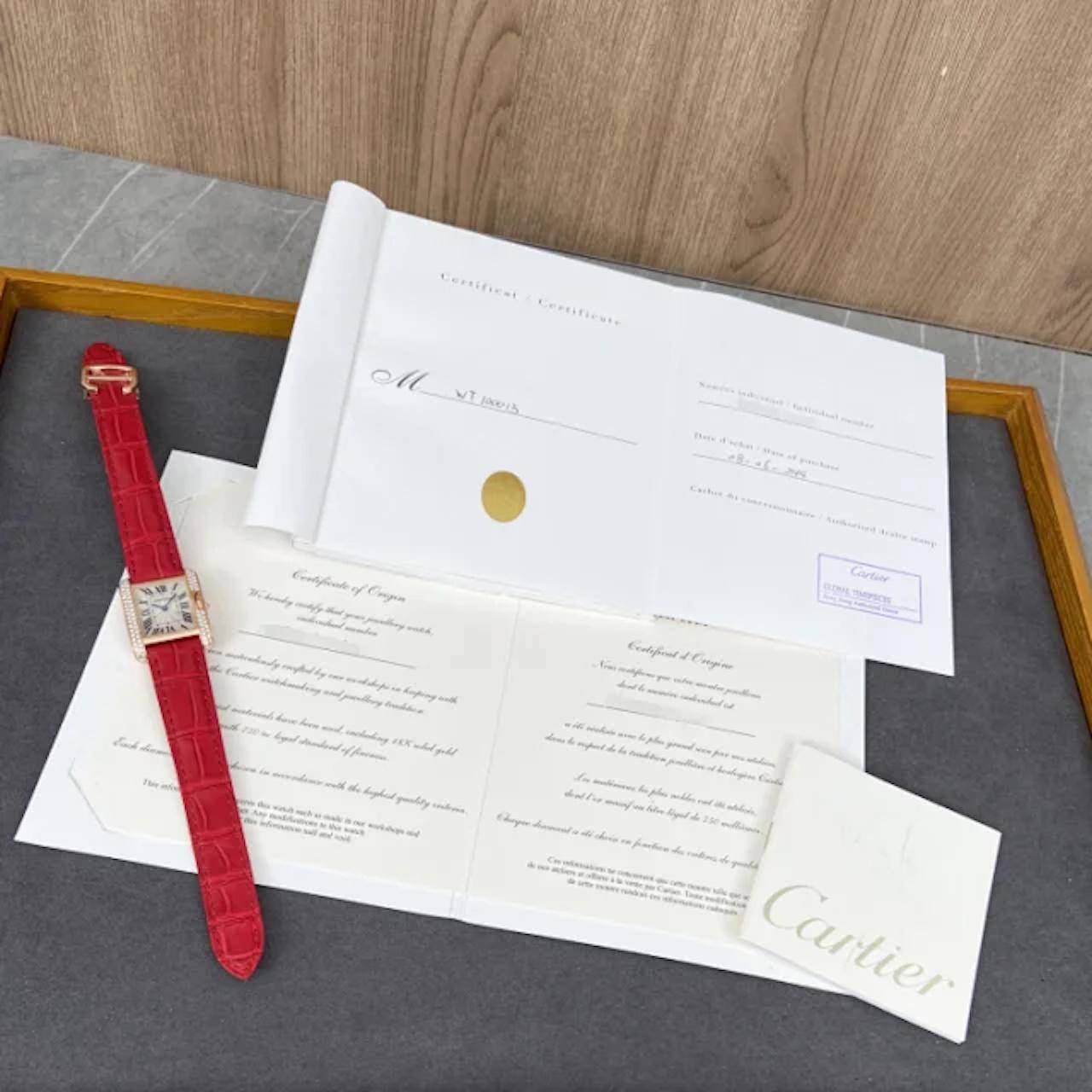 Brilliant Cut Cartier Tank Anglaise Small Pink Gold Diamond Watch WT100013