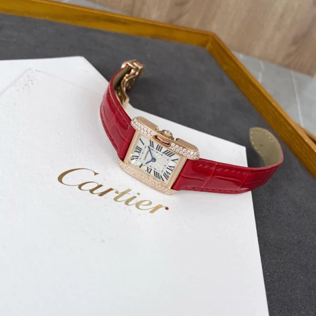 Cartier Tank Anglaise Small Pink Gold Diamond Watch WT100013 In Excellent Condition In Banbury, GB