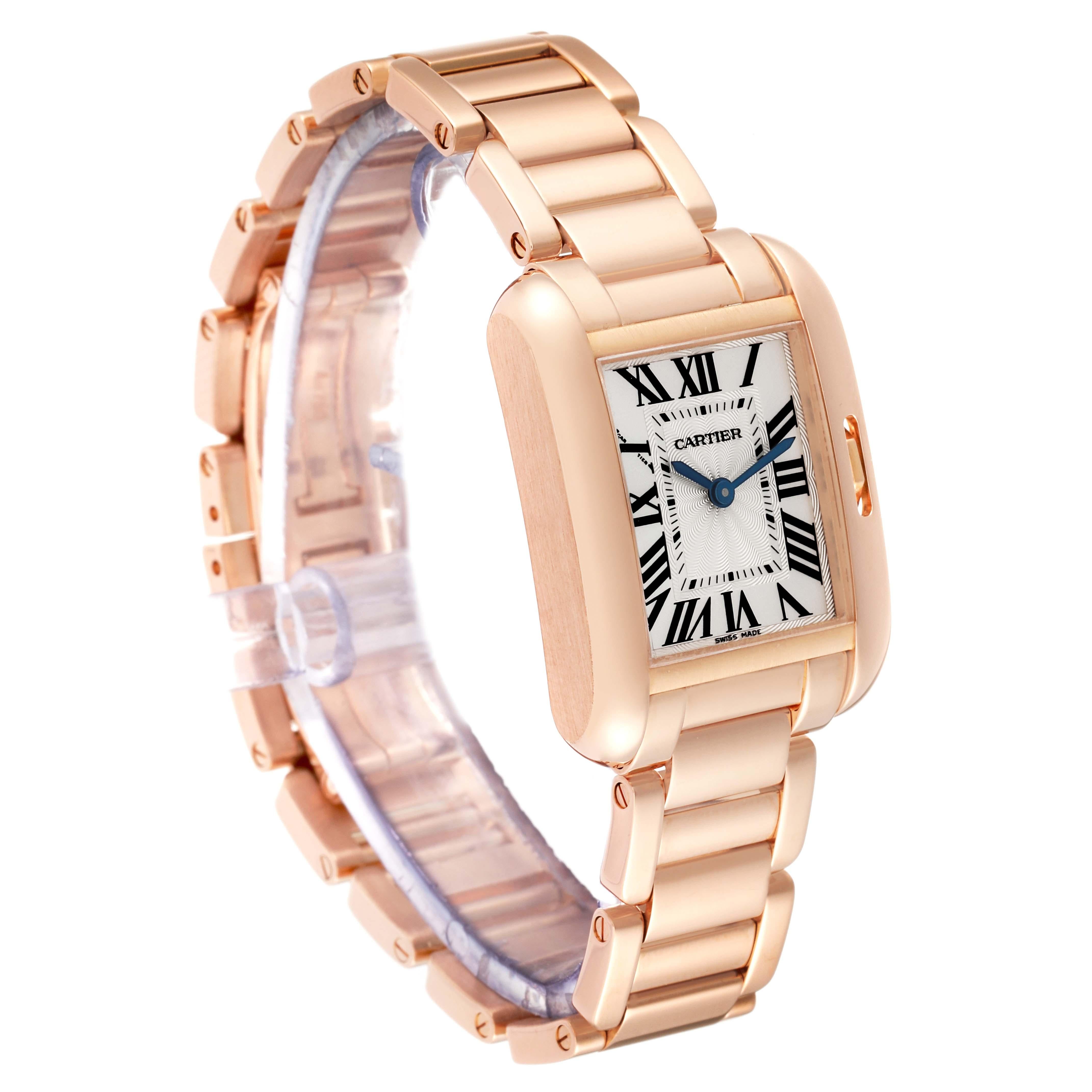 Cartier Tank Anglaise Small Silver Dial Rose Gold Ladies Watch 3580 In Excellent Condition In Atlanta, GA