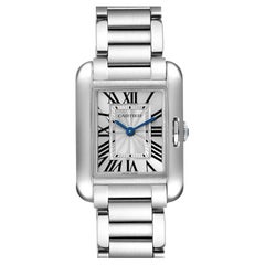 Cartier Tank Anglaise Small Silver Dial Steel Ladies Watch W5310022 Box Papers