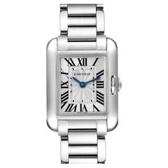 Cartier Tank Anglaise Small Silver Dial Steel Ladies Watch W5310022 Box Papers