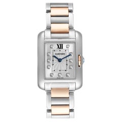 Cartier Tank Anglaise Small Steel 18 Karat Rose Gold Diamond Watch WT100024