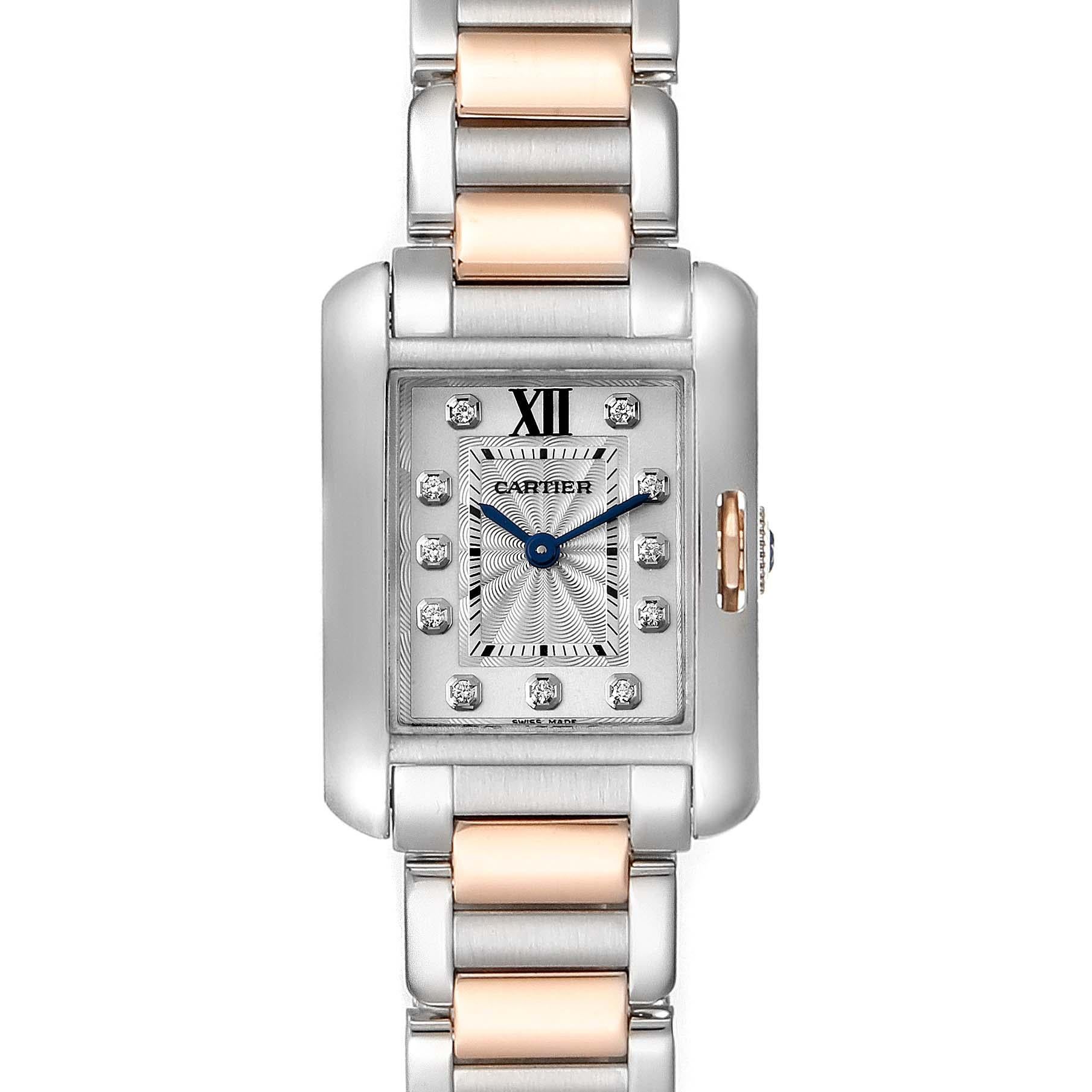 Cartier Tank Anglaise Small Steel 18 Karat Rose Gold Diamond Watch Wt100024 For Sale At 1stdibs