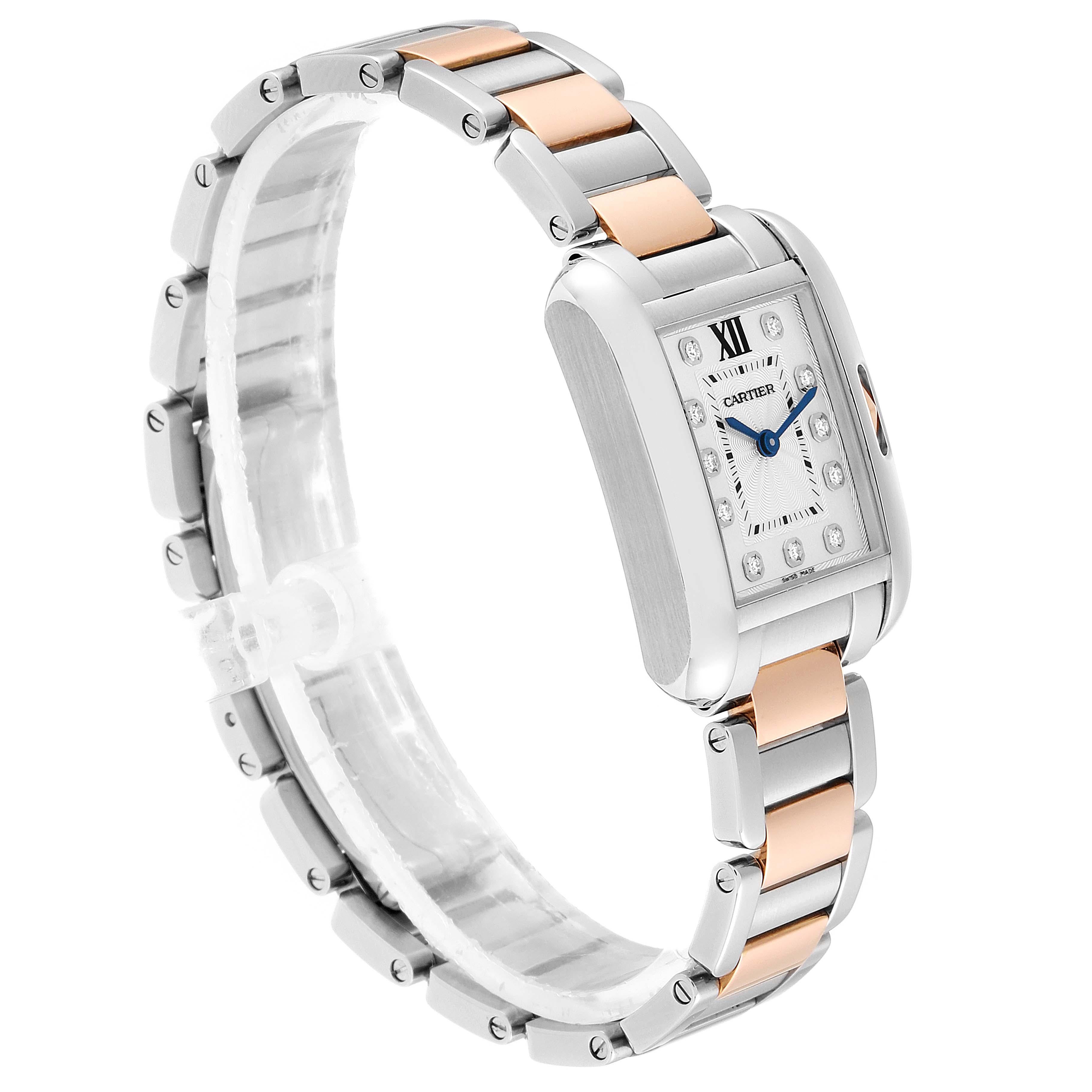 Women's Cartier Tank Anglaise Small Steel 18 Karat Rose Gold Diamond Watch WT100024 For Sale