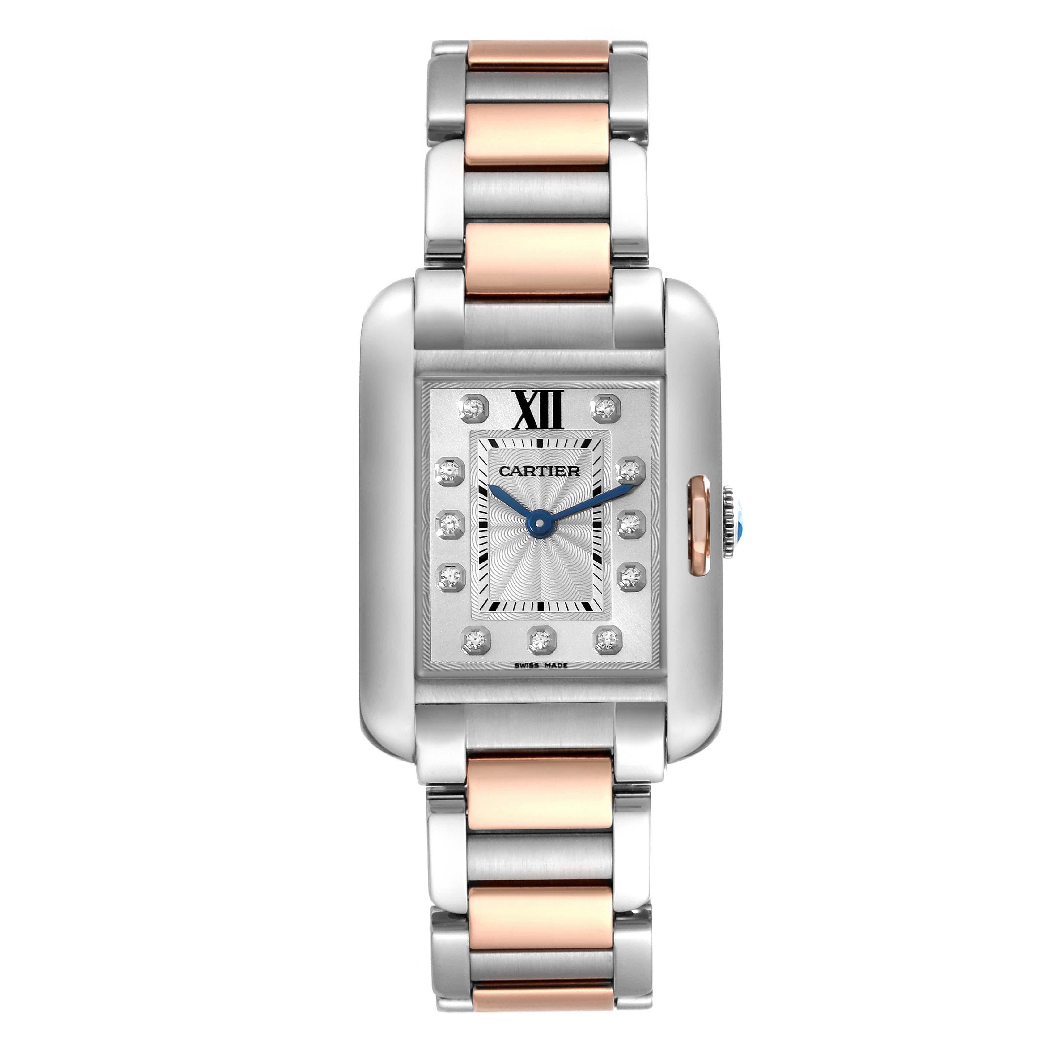 Cartier, petite montre Tank Anglaise en acier avec cadran en or rose et diamants, pour femmes WT100024 Excellent état - En vente à Atlanta, GA