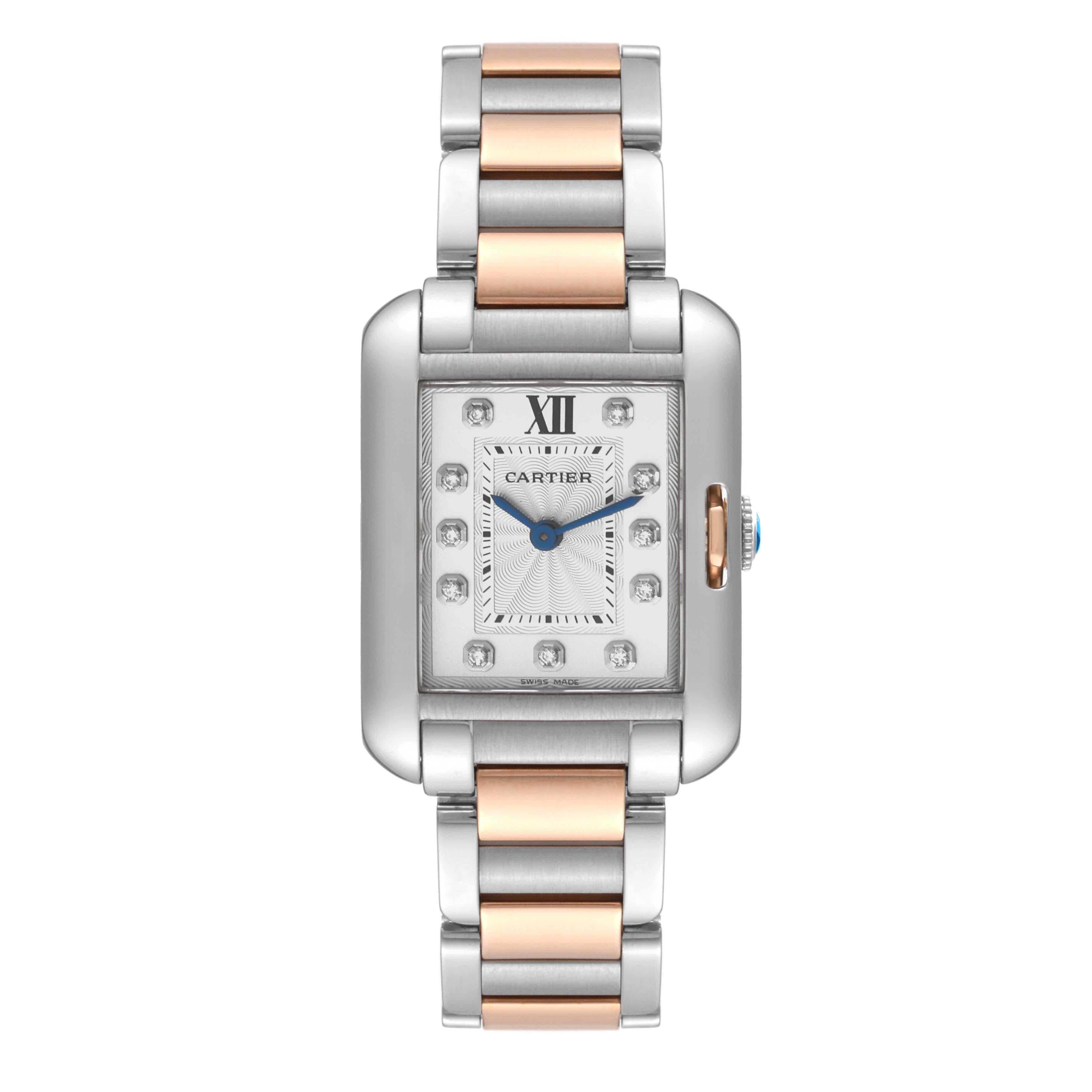 Cartier, petite montre Tank Anglaise en acier avec cadran en or rose et diamants, pour femmes WT100024 en vente 1