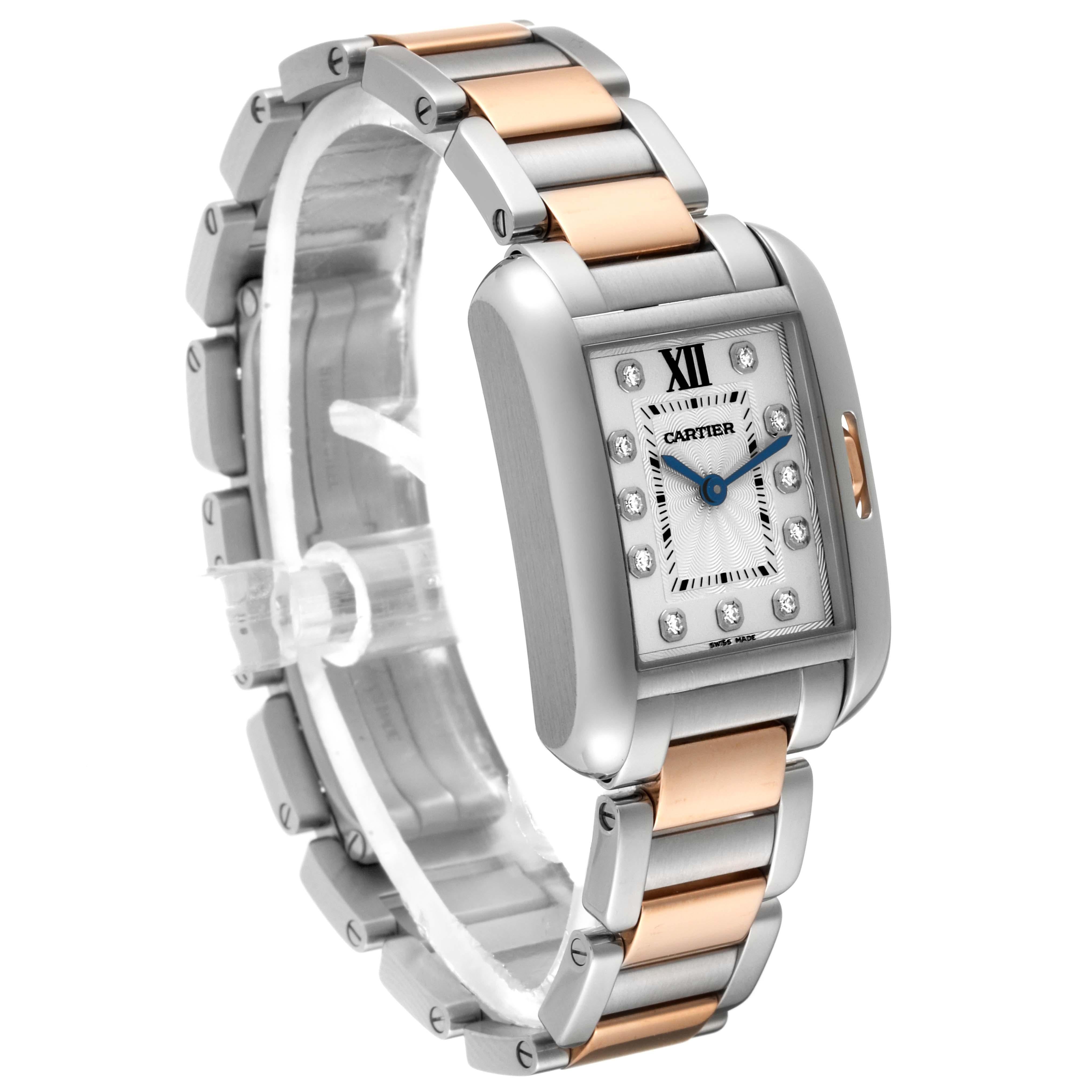 Cartier, petite montre Tank Anglaise en acier avec cadran en or rose et diamants, pour femmes WT100024 en vente 2