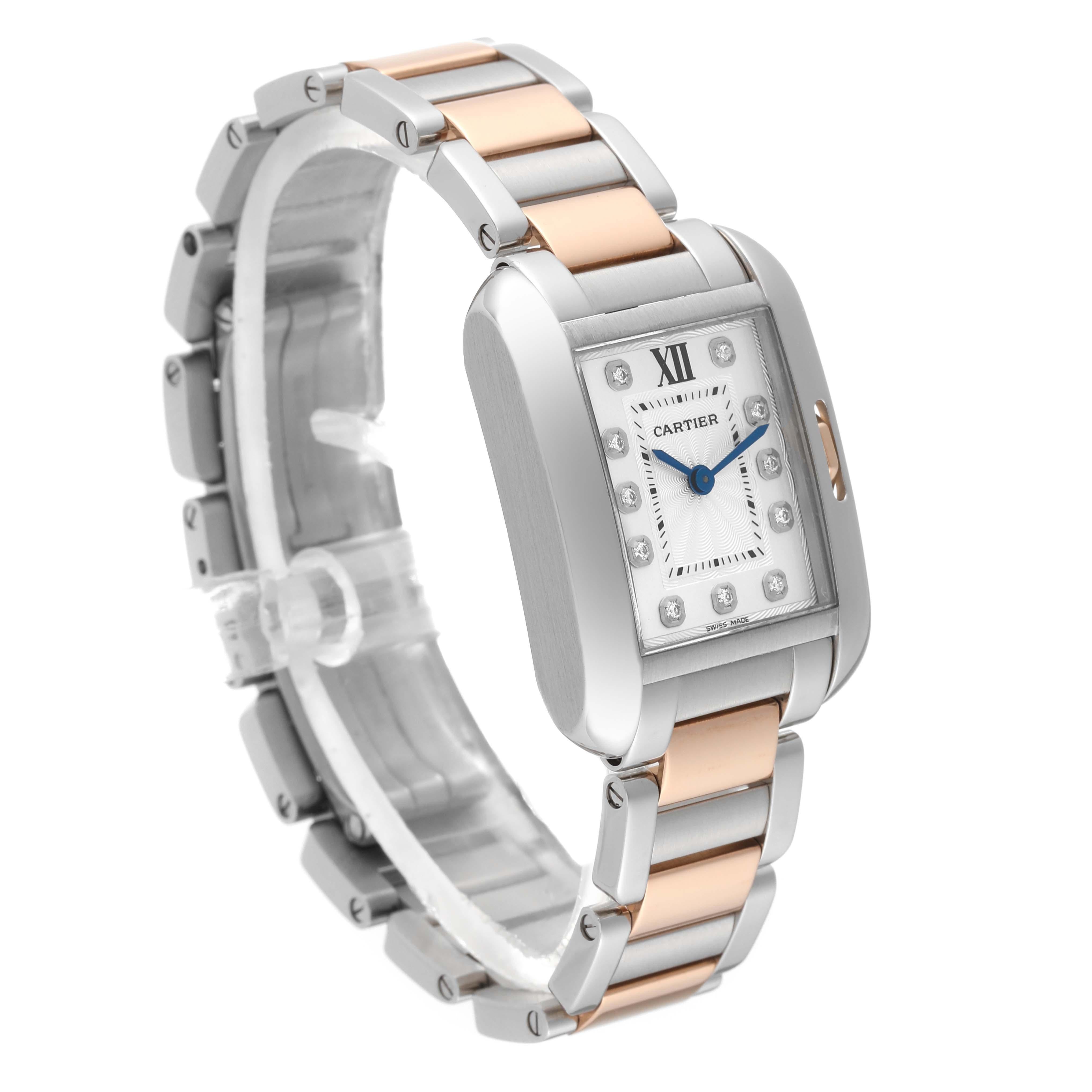 Cartier, petite montre Tank Anglaise en acier avec cadran en or rose et diamants, pour femmes WT100024 en vente 2