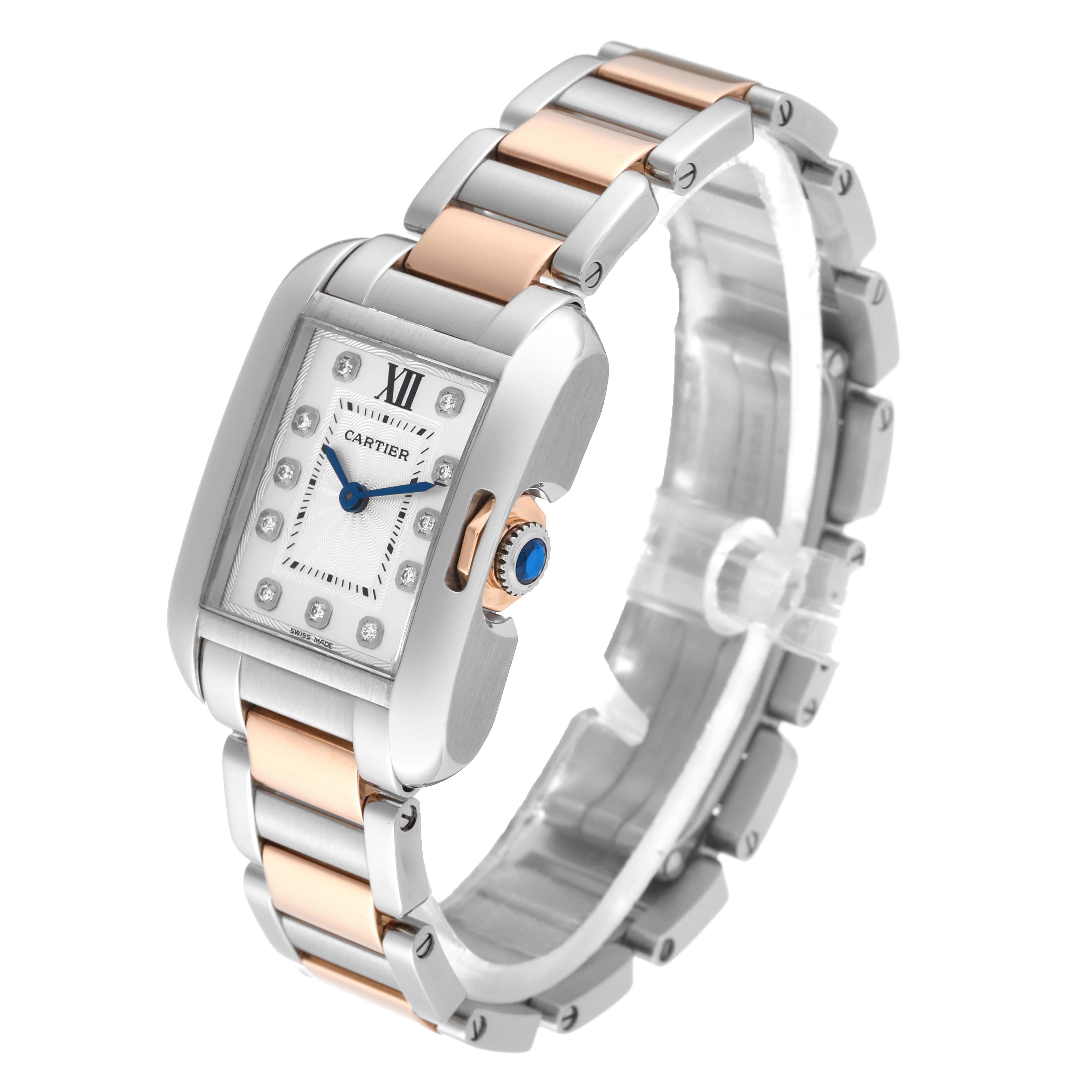 Cartier, petite montre Tank Anglaise en acier avec cadran en or rose et diamants, pour femmes WT100024 en vente 4