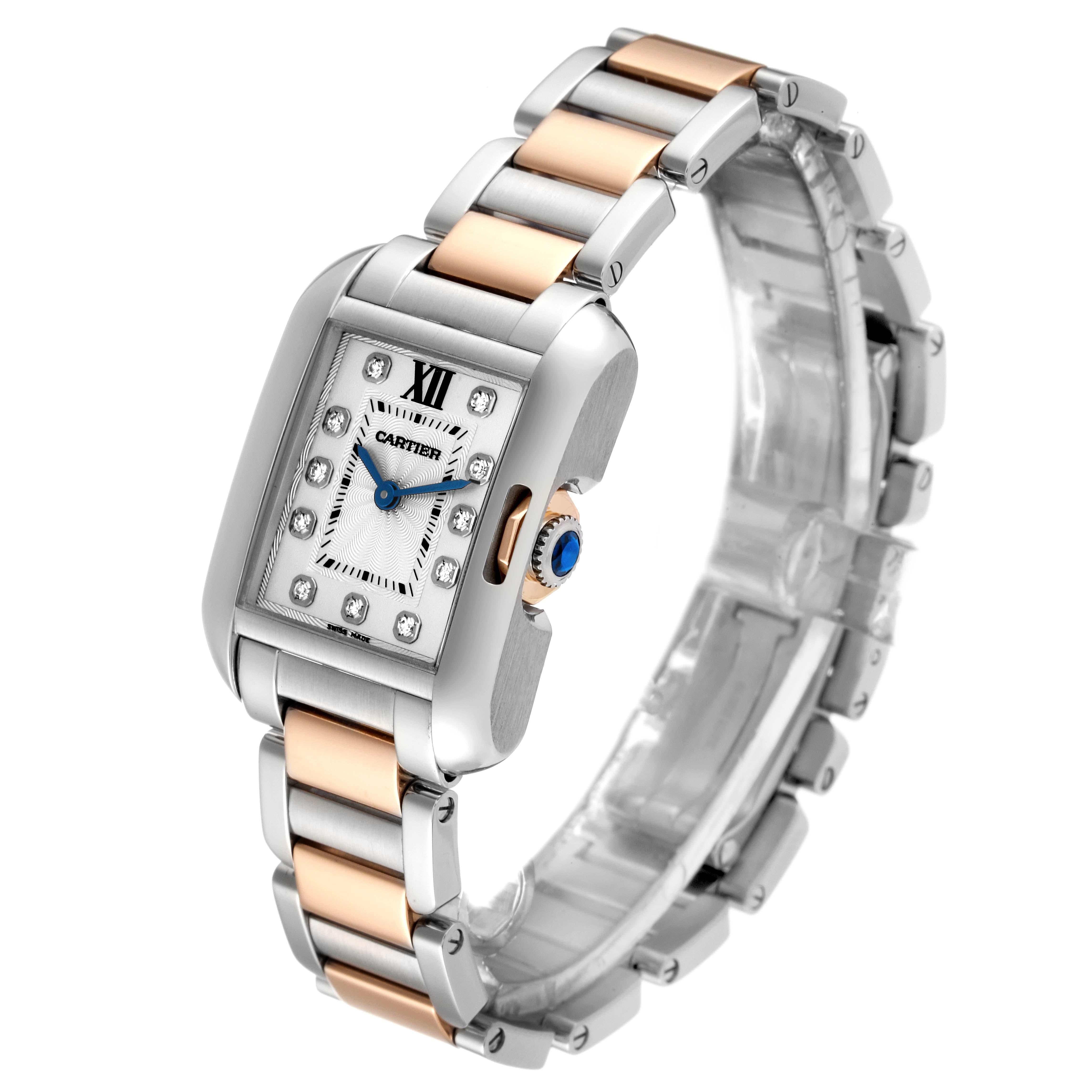Cartier, petite montre Tank Anglaise en acier, or rose et diamants, pour femmes WT100024 Excellent état - En vente à Atlanta, GA