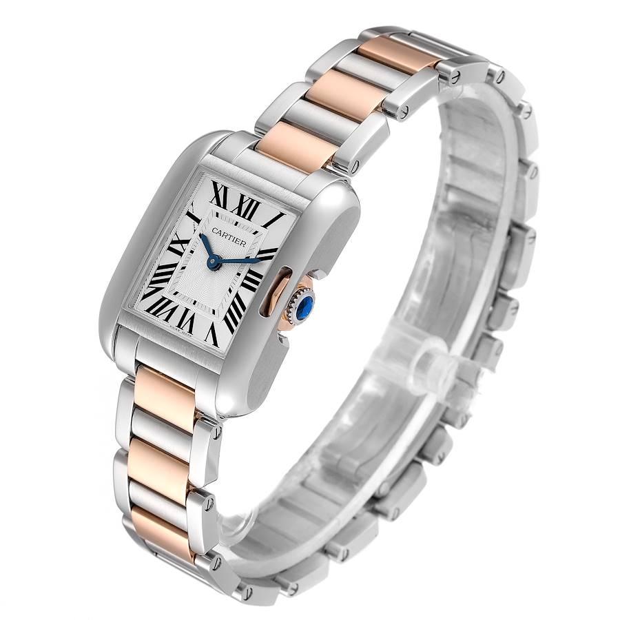 Cartier Tank Anglaise Small Steel Rose Gold Ladies Watch W5310019 Box Papers In Excellent Condition For Sale In Atlanta, GA