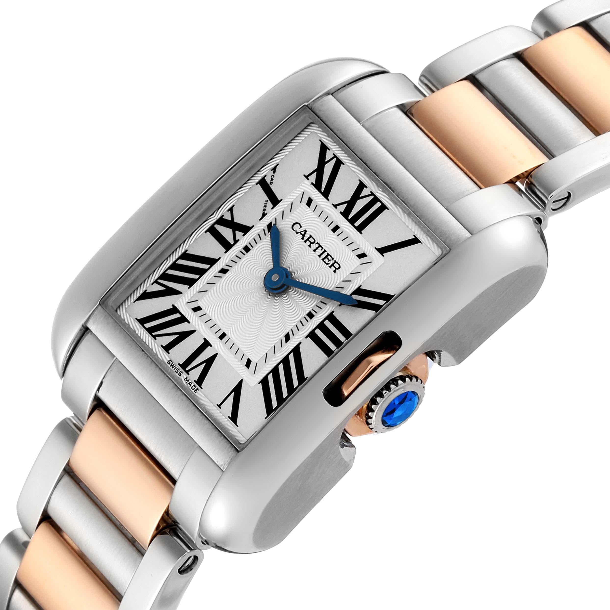Cartier Tank Anglaise Small Steel Rose Gold Ladies Watch W5310036 Box Papers In Excellent Condition For Sale In Atlanta, GA