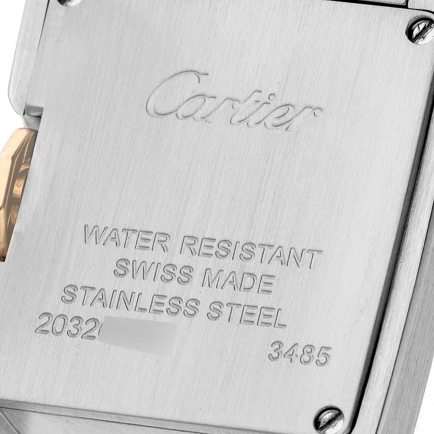 Cartier Tank Anglaise Small Steel Rose Gold Ladies Watch W5310036. Quartz movement. Stainless steel and 18K rose gold case 30.2 x 22.7 mm. Circular grained crown set with blue spinel. . Scratch resistant sapphire crystal. Flinque guilloche silver
