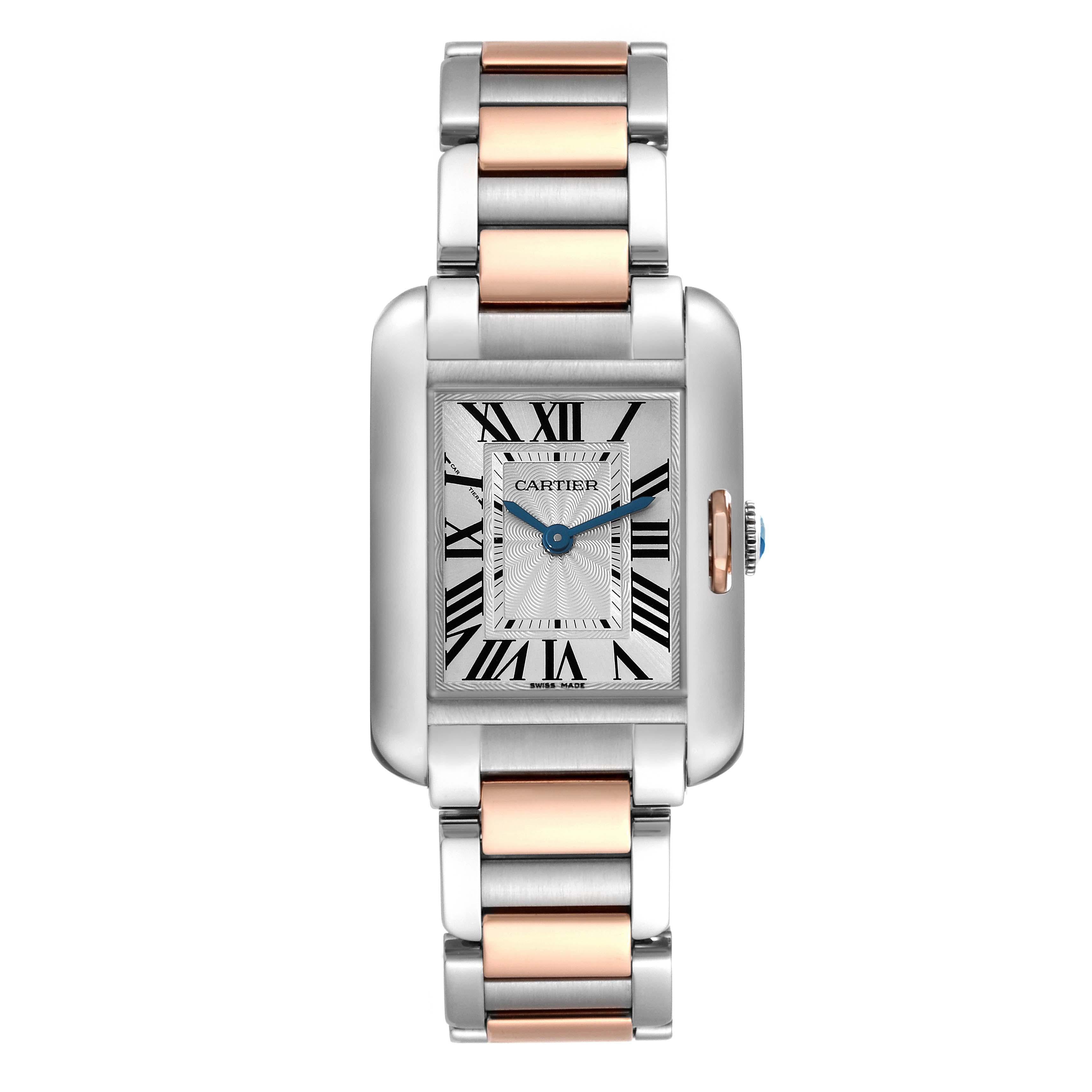 Cartier Tank Anglaise Small Steel Rose Gold Ladies Watch W5310036 In Excellent Condition For Sale In Atlanta, GA