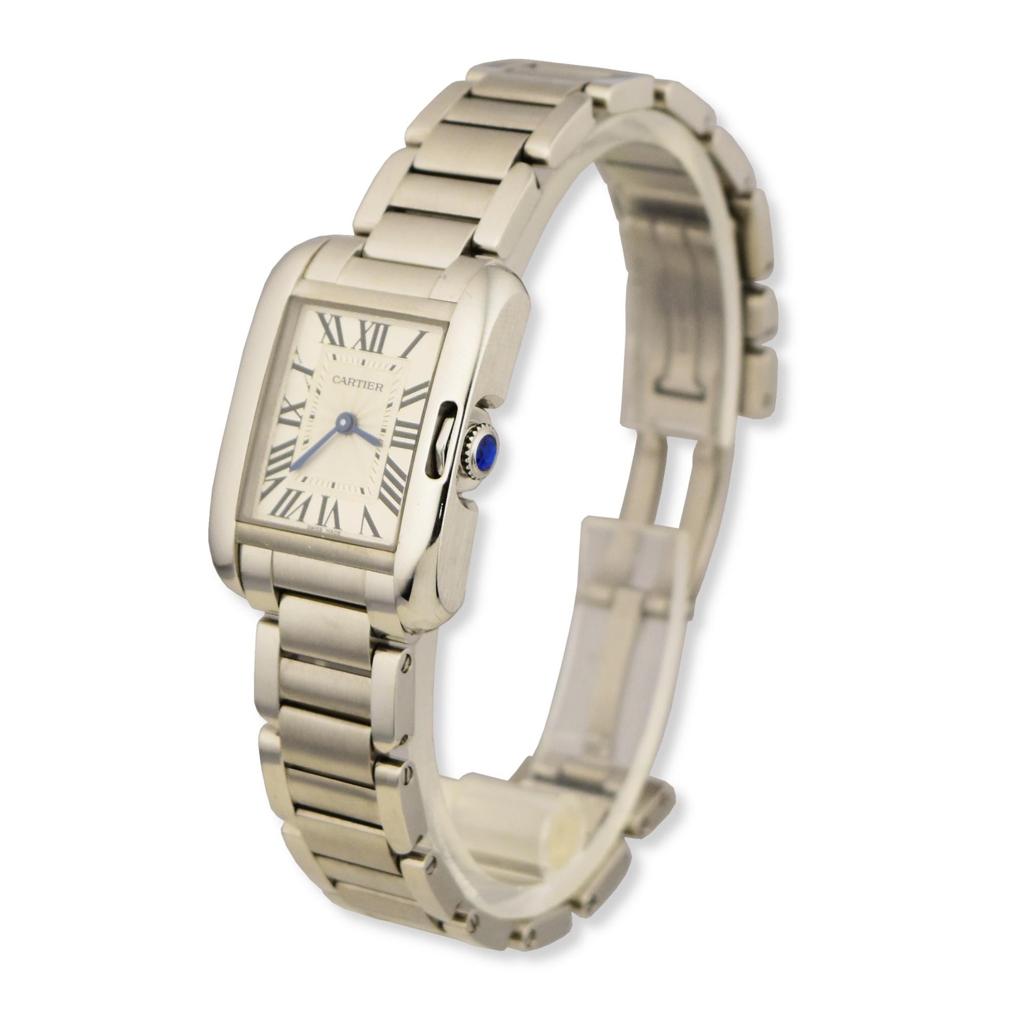 Cartier Tank Anglaise Stainless Steel Silver Dial Watch In Excellent Condition For Sale In Miami, FL