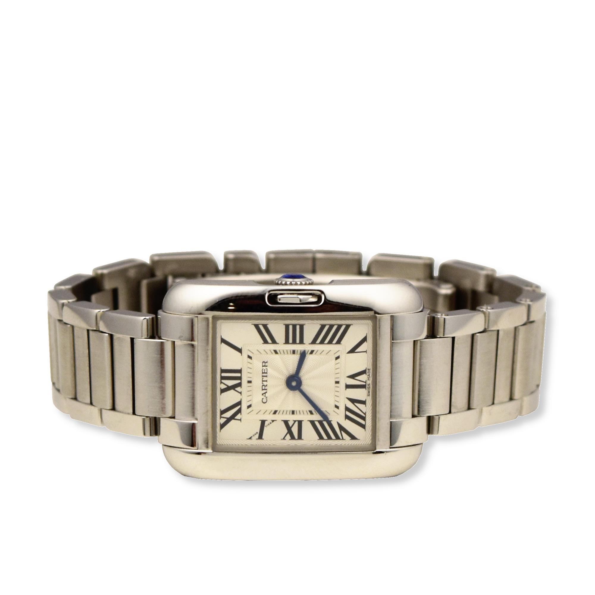 Cartier Tank Anglaise Stainless Steel Silver Dial Watch For Sale 1
