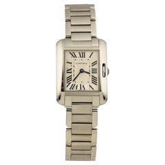Cartier Montre Tank Anglaise à cadran en acier inoxydable et argent