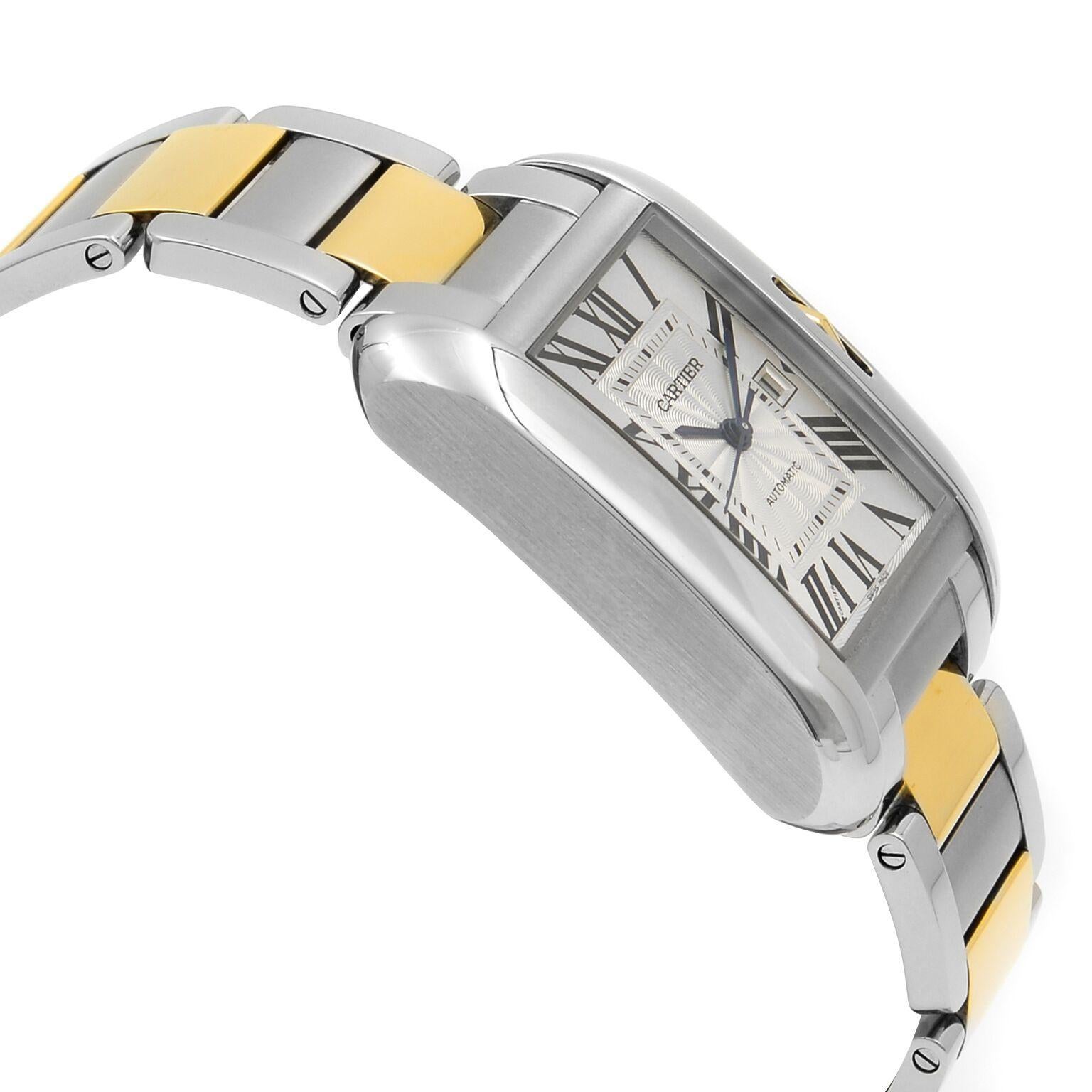 Cartier Tank Anglaise Steel 18K Gold Silver Dial Ladies Automatic Watch W5310037 In Excellent Condition In New York, NY