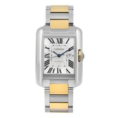 Cartier, montre automatique Tank Anglaise en acier, or 18 carats et cadran argenté pour femmes W5310037