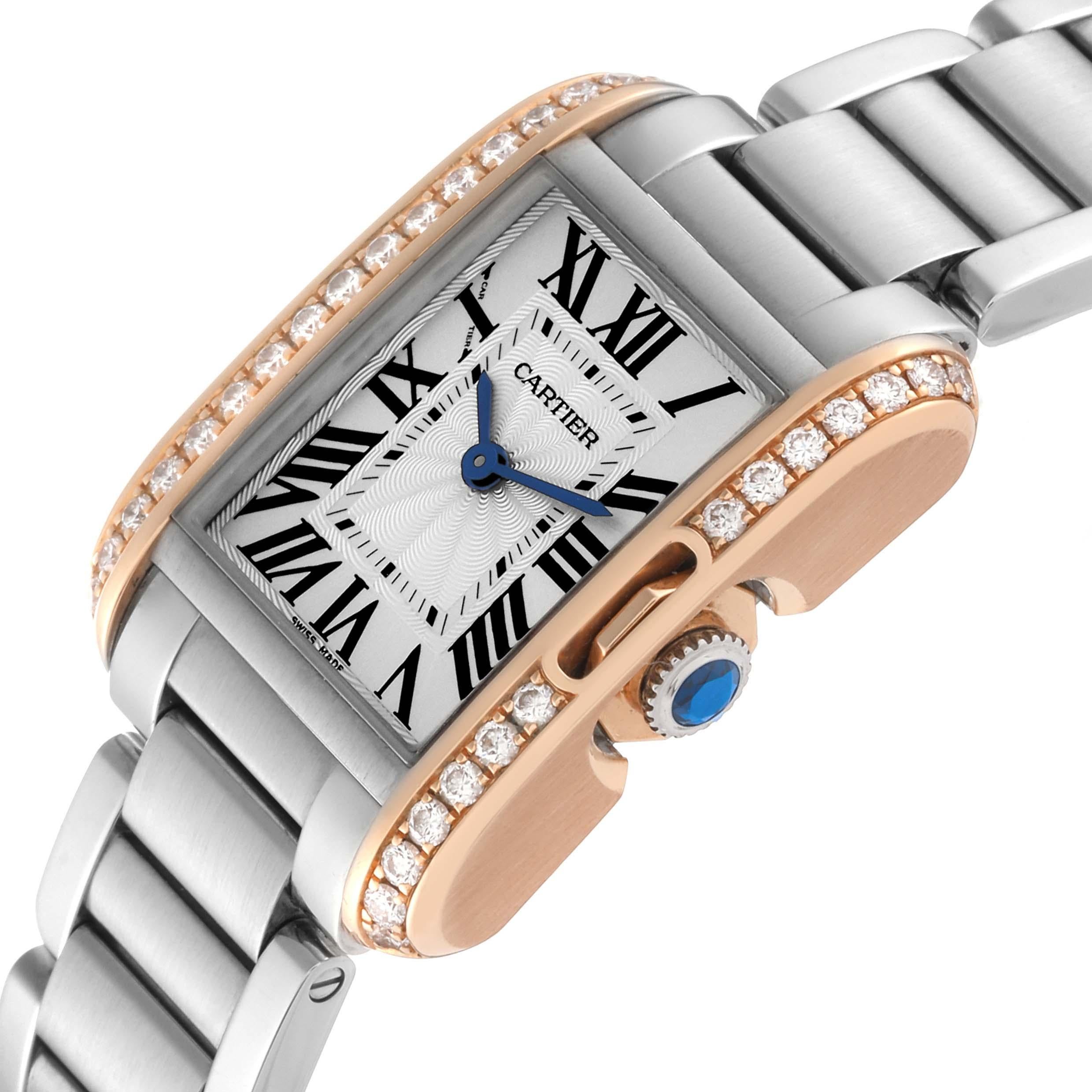 Women's Cartier Tank Anglaise Steel Rose Gold Diamond Ladies Watch W3TA0002 Box Card For Sale