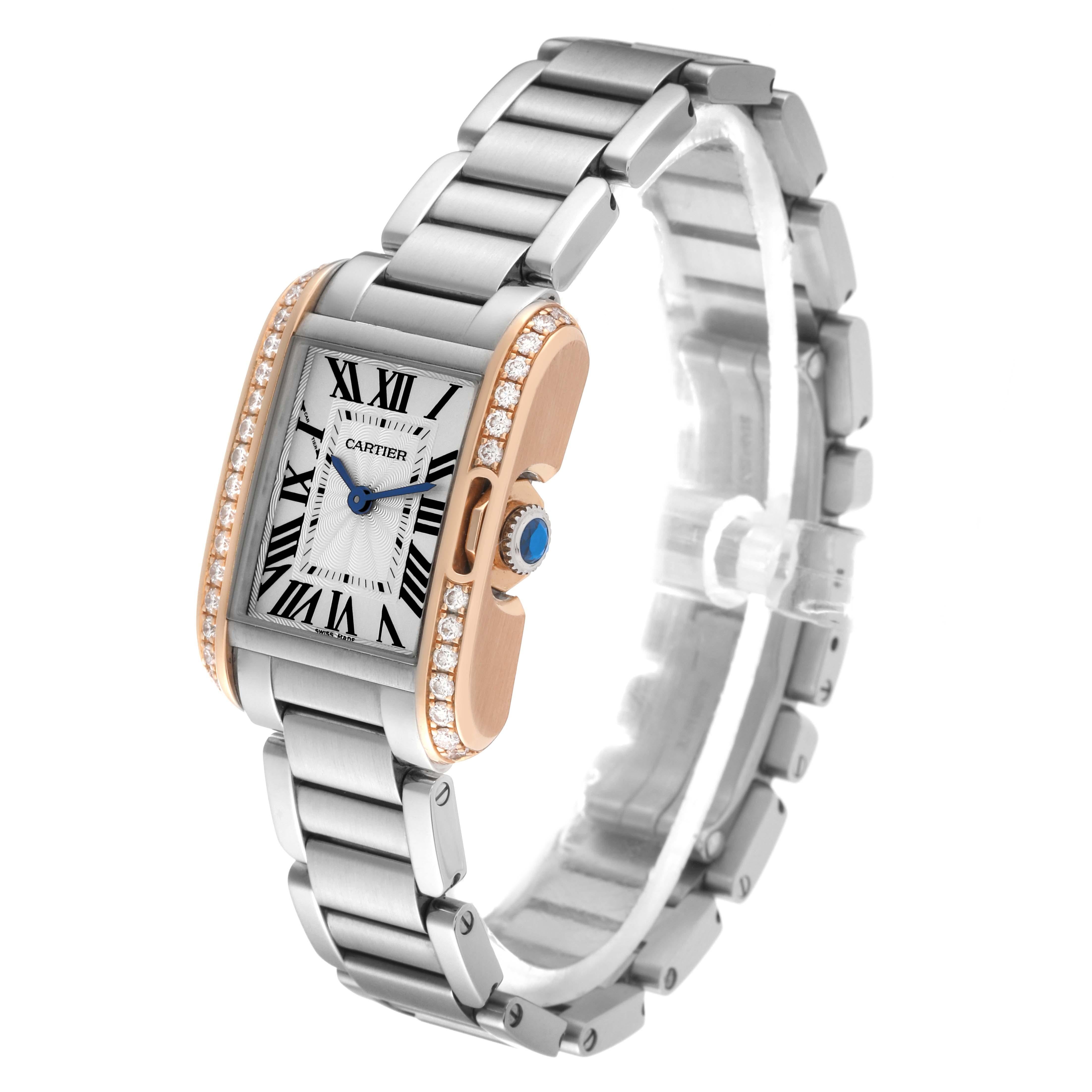 Cartier Tank Anglaise Steel Rose Gold Diamond Ladies Watch W3TA0002 Box Card For Sale 2