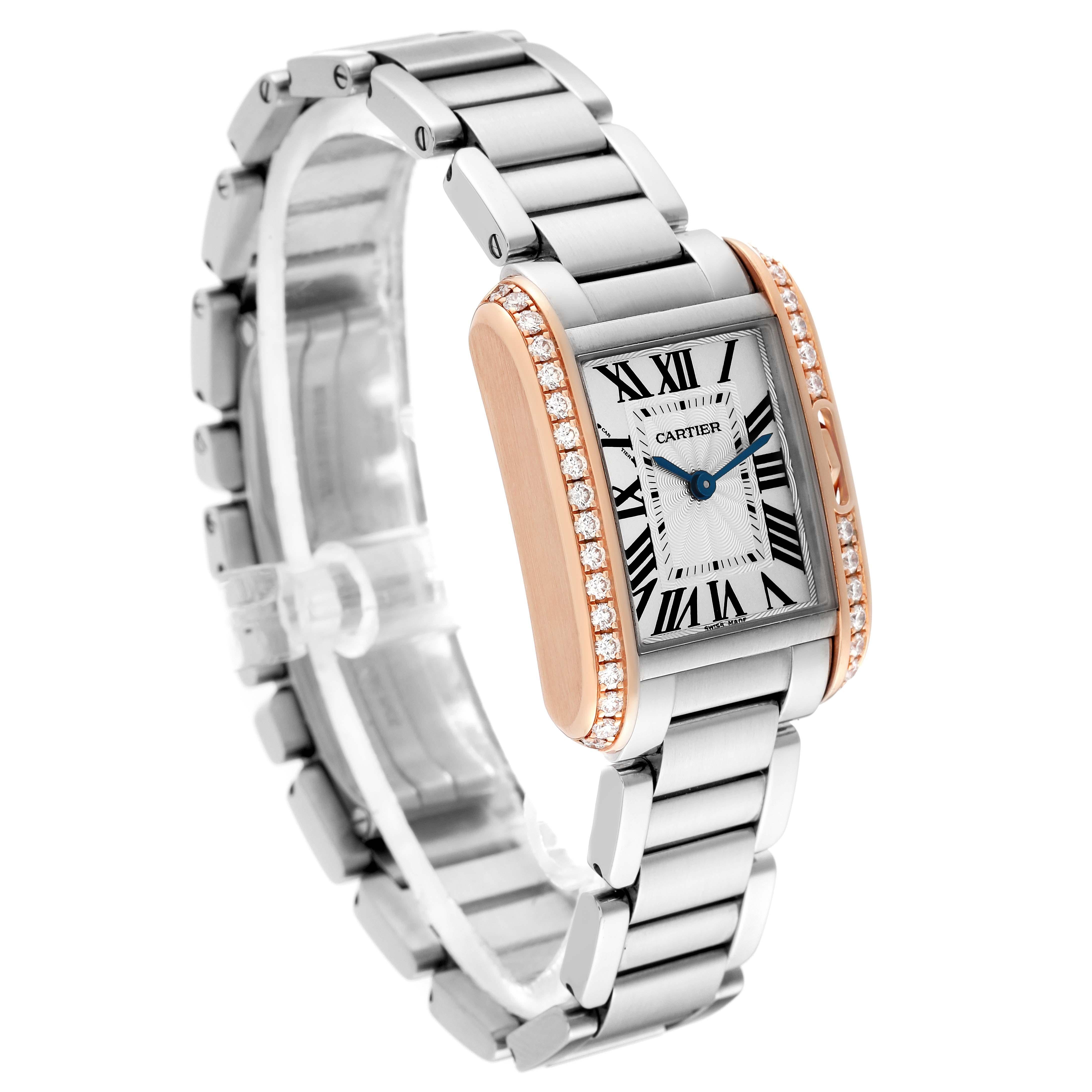 Cartier Tank Anglaise Steel Rose Gold Diamond Ladies Watch W3TA0002 Box Card For Sale 4