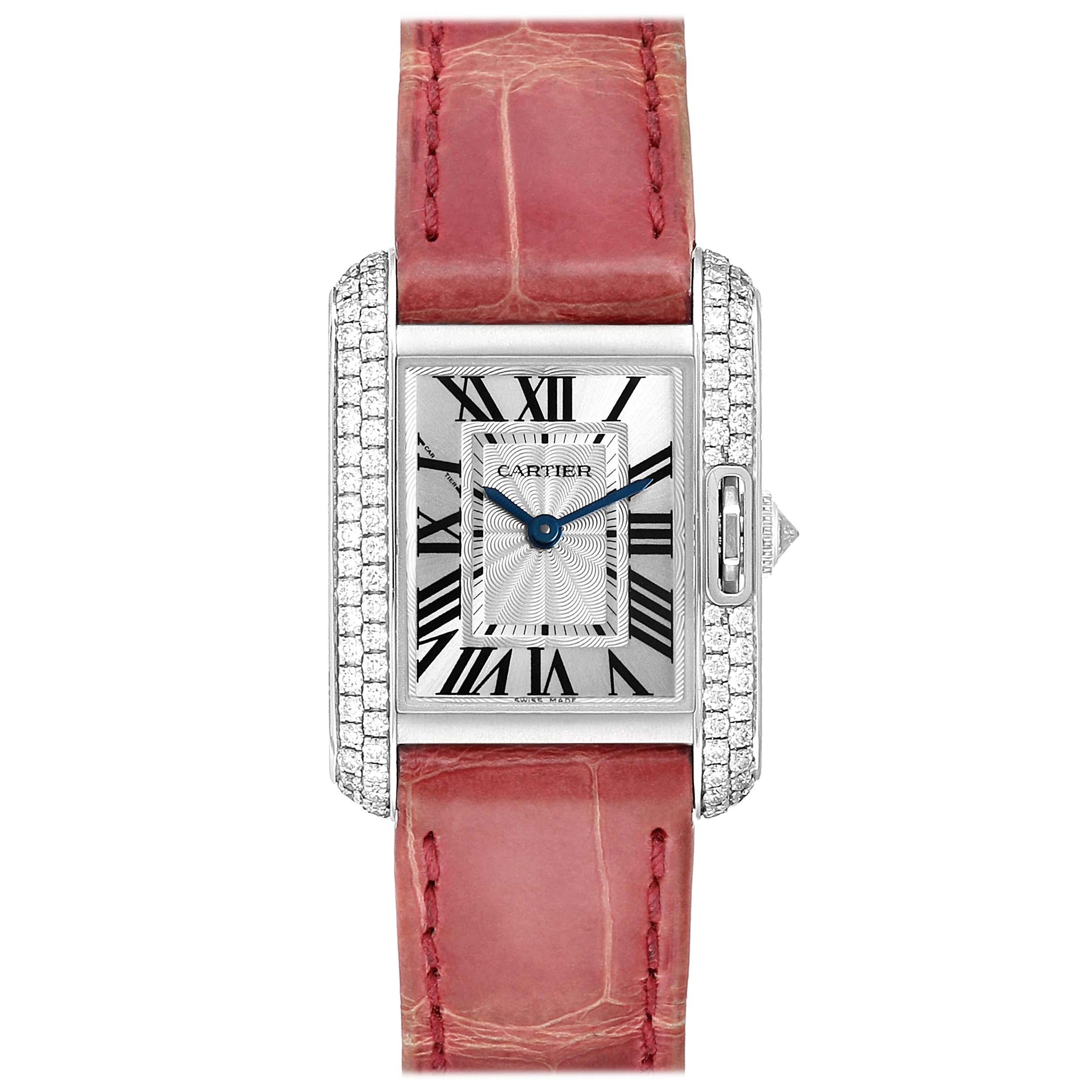Cartier Tank Anglaise White Gold Diamond Ladies Watch WT100015 Box Papers