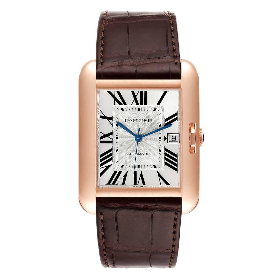 Cartier Tank Anglaise XL 18K Rose Gold Mens Watch W5310004. Automatic self-winding movement. 18k rose gold case 47mm x 36.2 mm. Case thickness 9.82 mm. Crown set with the faceted blue spinel cabochon. Sapphire exhibition case back. . Scratch