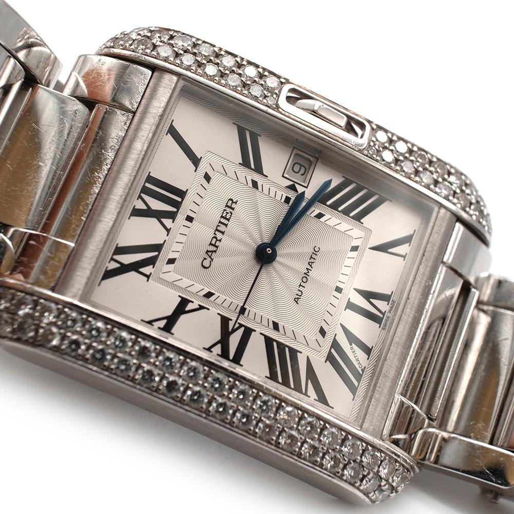 Women's or Men's Cartier Tank Anglaise Extra Large 18 Karat White Gold with Diamonds Wristwatch