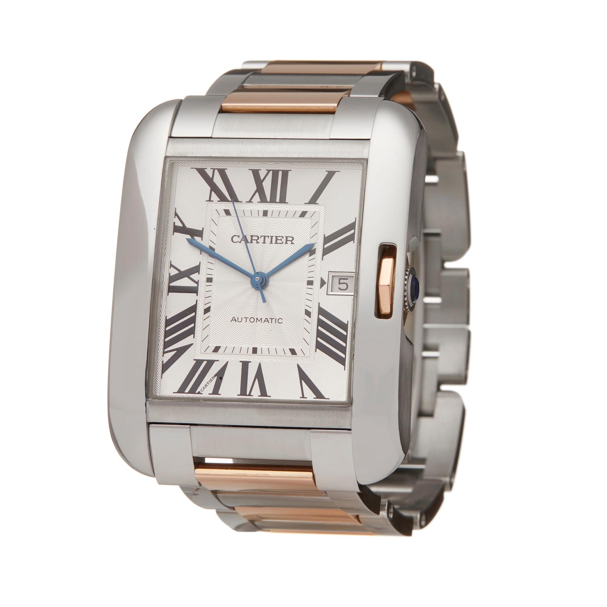 Reference: W5979
Manufacturer: Cartier
Model: Tank Anglaise
Model Number: W5310006 or 3507
Date: 27th January 2016
Gender: Men's
Box and Papers: Box, Manuals and Guarantee
Dial: Silver Roman
Glass: Sapphire Crystal
Movement: Automatic
Water