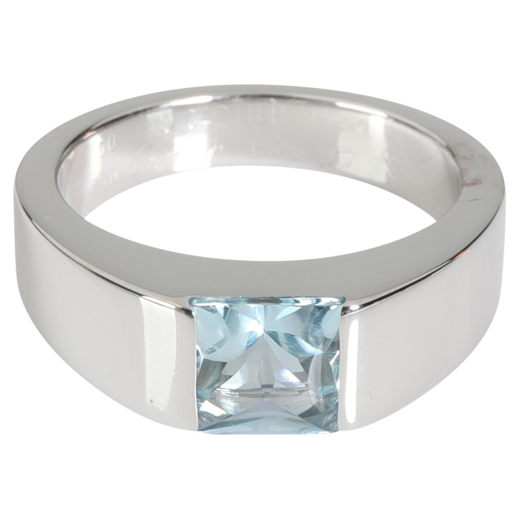 Cartier Tank Aquamarine Gemstone Ring in 18k White Gold