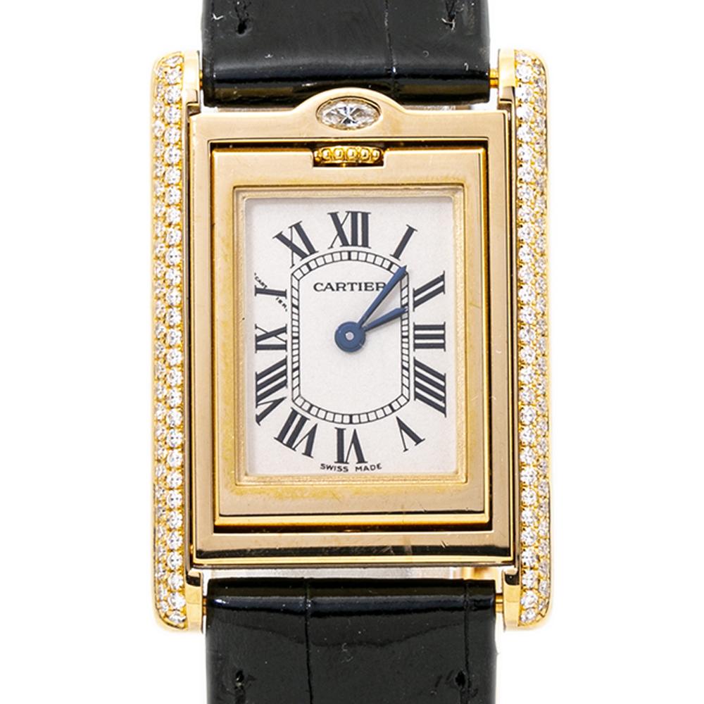 Cartier Tank Basculante 2480 Factory Diamond 18K Gold Ladies 22mm Box&Papers