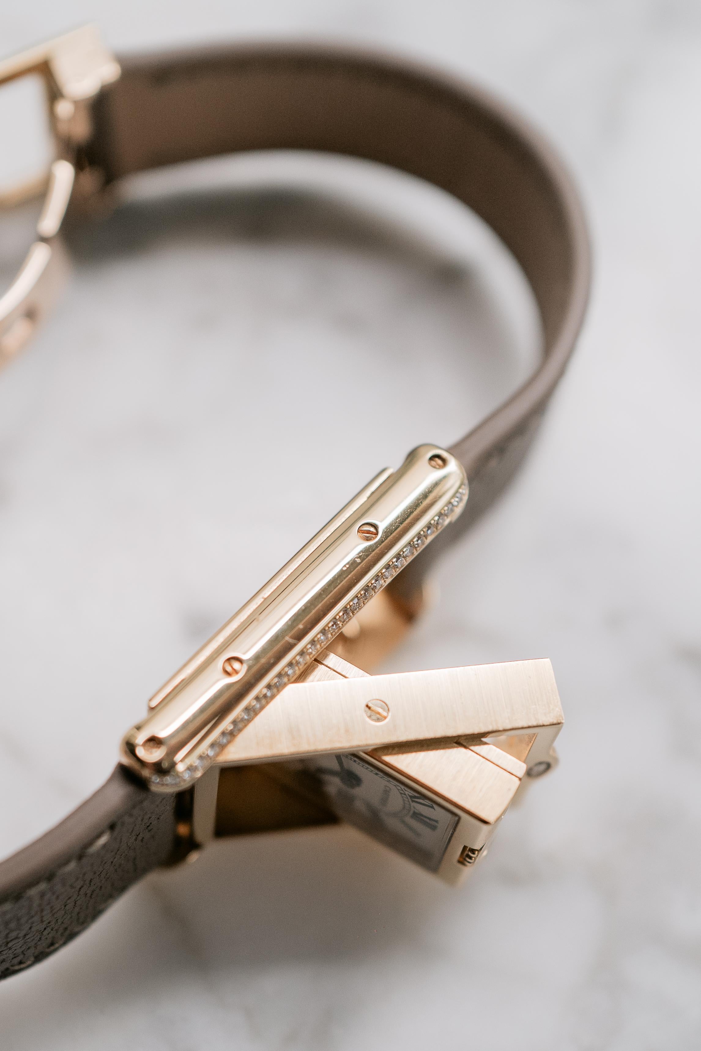 Cartier Tank Basculante 2480 Ladies Diamond 18k YG 2007 Full Set For ...