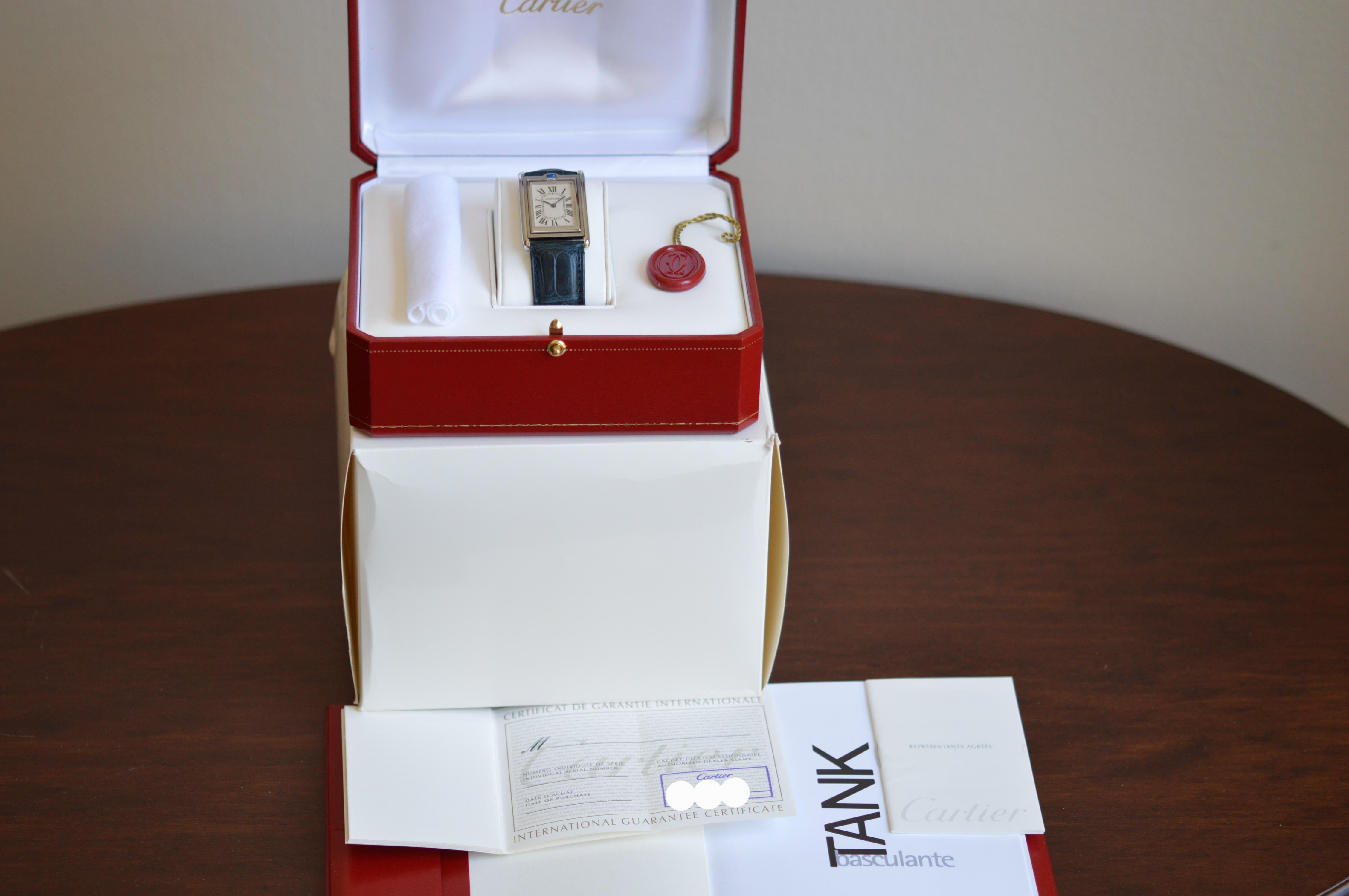 Women's or Men's Cartier Tank Basculante LM 2390 Stainless Steel Mechanical Unworn Full Set For Sale