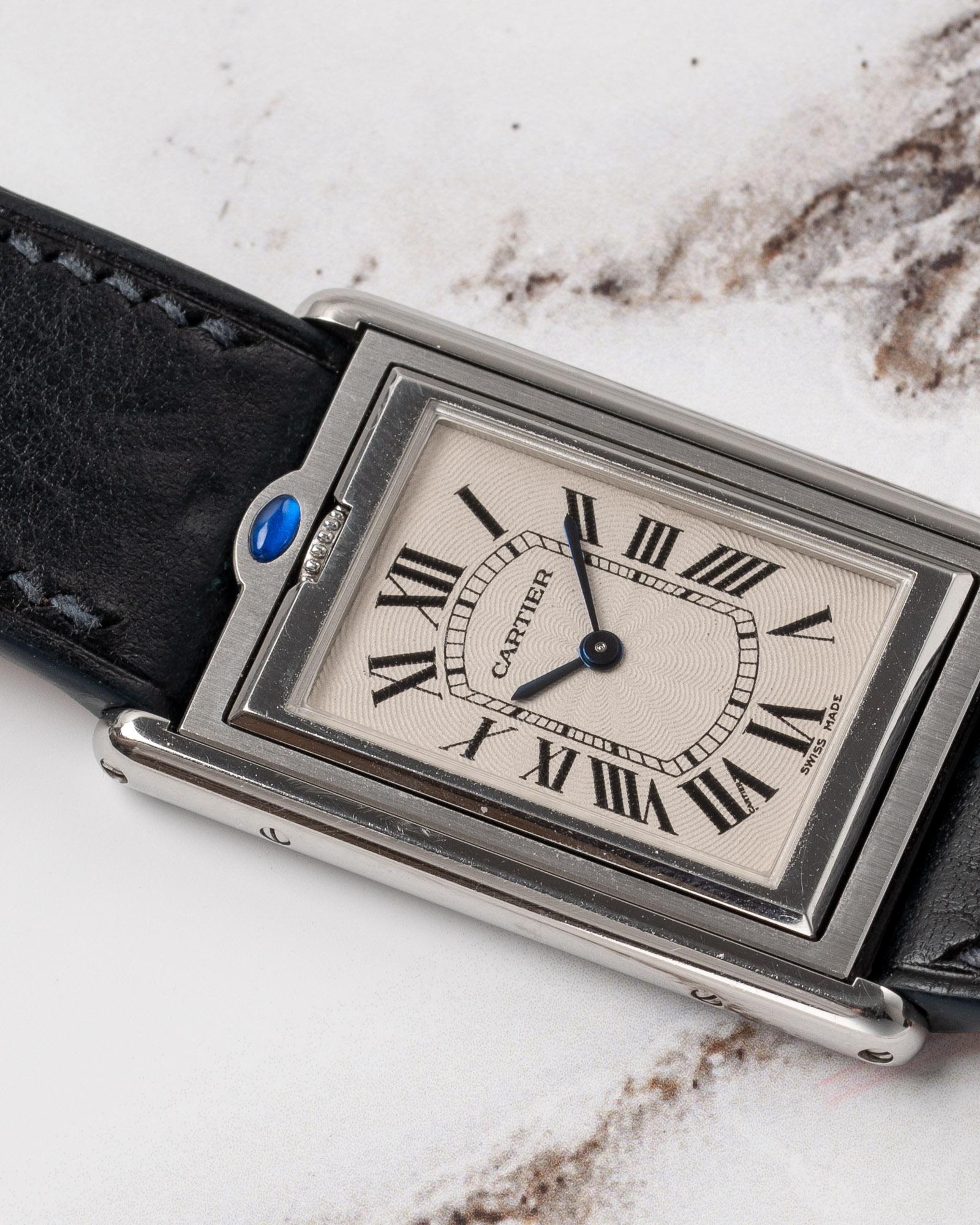 Cartier Tank Basculante LM 2390 Quadrante Bianco Guilloche Acciaio 2001 Carica Manuale in vendita 5