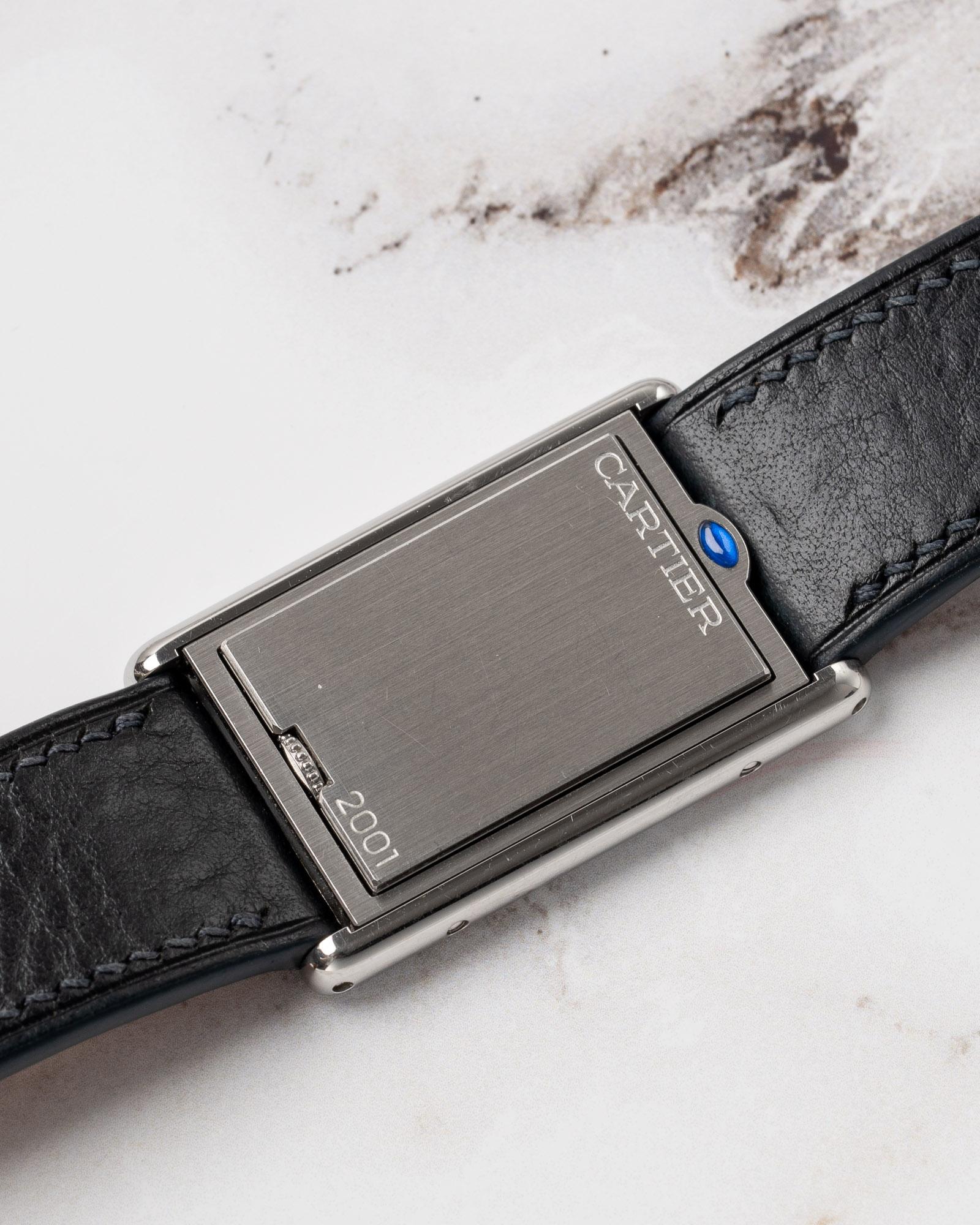 Cartier Tank Basculante LM 2390 Quadrante Bianco Guilloche Acciaio 2001 Carica Manuale in vendita 6