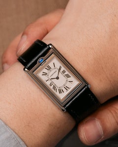 Cartier Tank Basculante LM 2390 Weiß Guilloche Zifferblatt Stahl 2001 Handaufzug