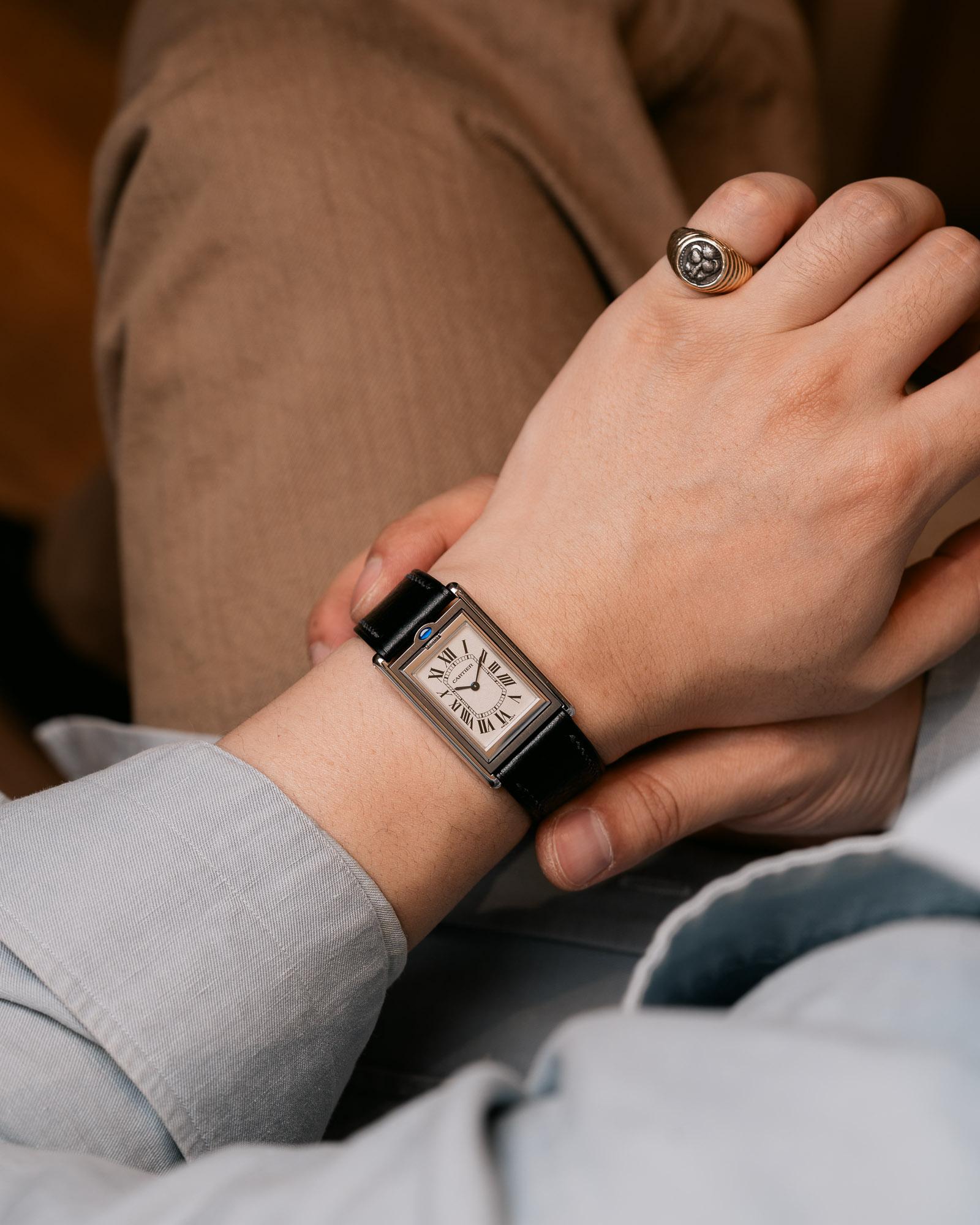 Cartier Tank Basculante LM 2390 Quadrante Bianco Guilloche Acciaio 2001 Carica Manuale In condizioni buone in vendita a SYDNEY, AU