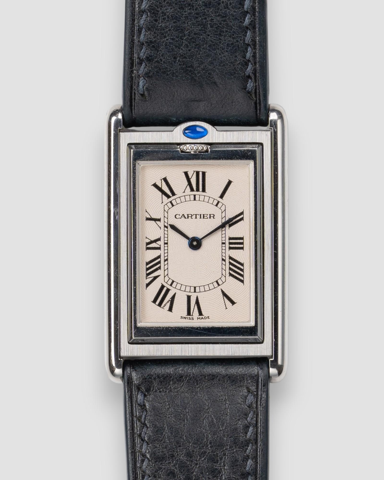 Cartier Tank Basculante LM 2390 Quadrante Bianco Guilloche Acciaio 2001 Carica Manuale