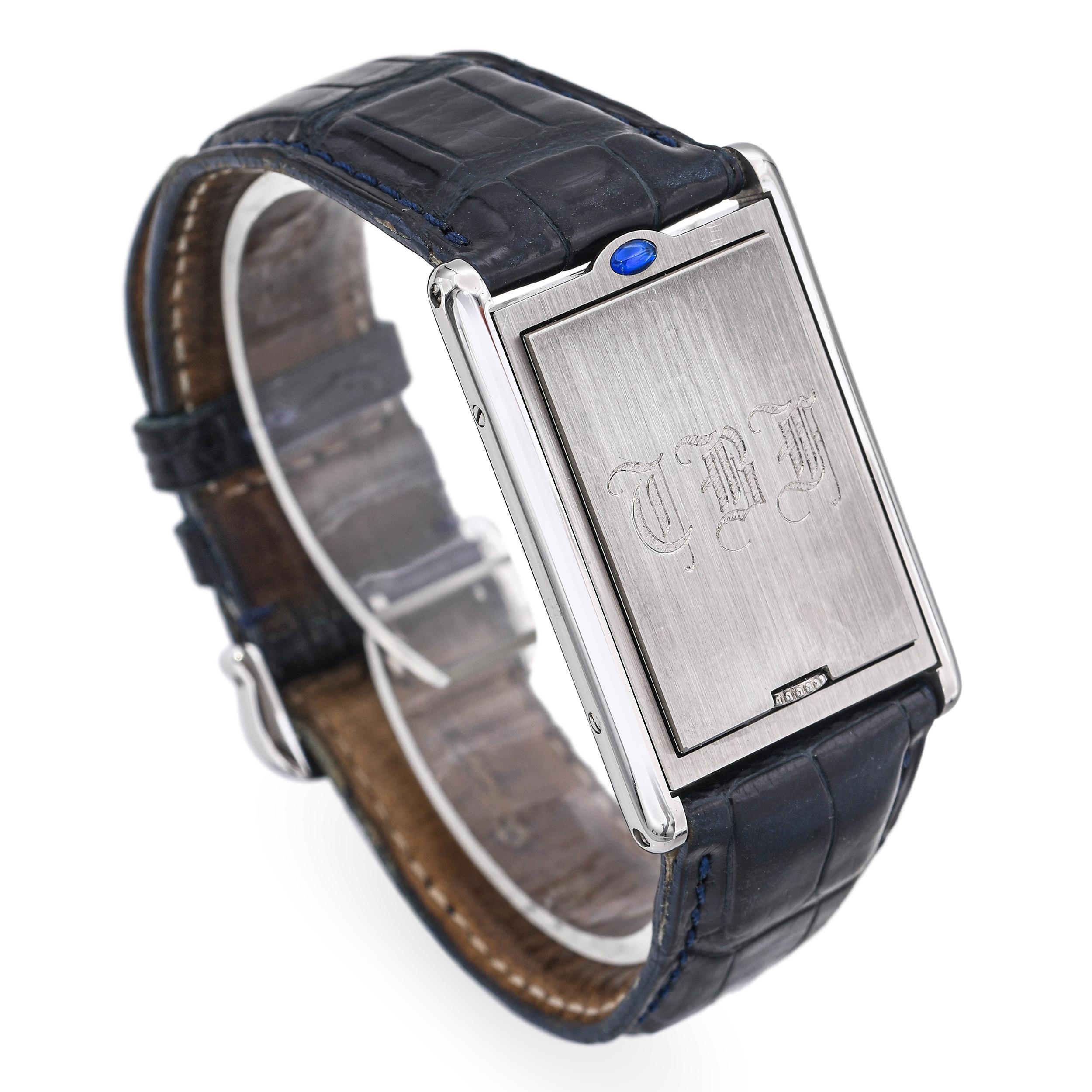 Cartier Tank Basculante Mecanique 2390 Stainless Steel Men's Watch For Sale 7