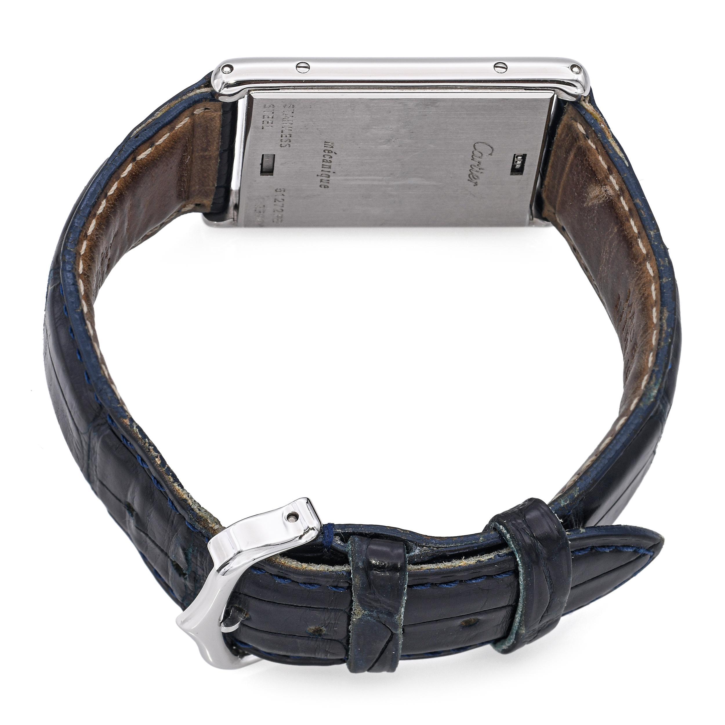Cartier Tank Basculante Mecanique 2390 Stainless Steel Men's Watch For Sale 8