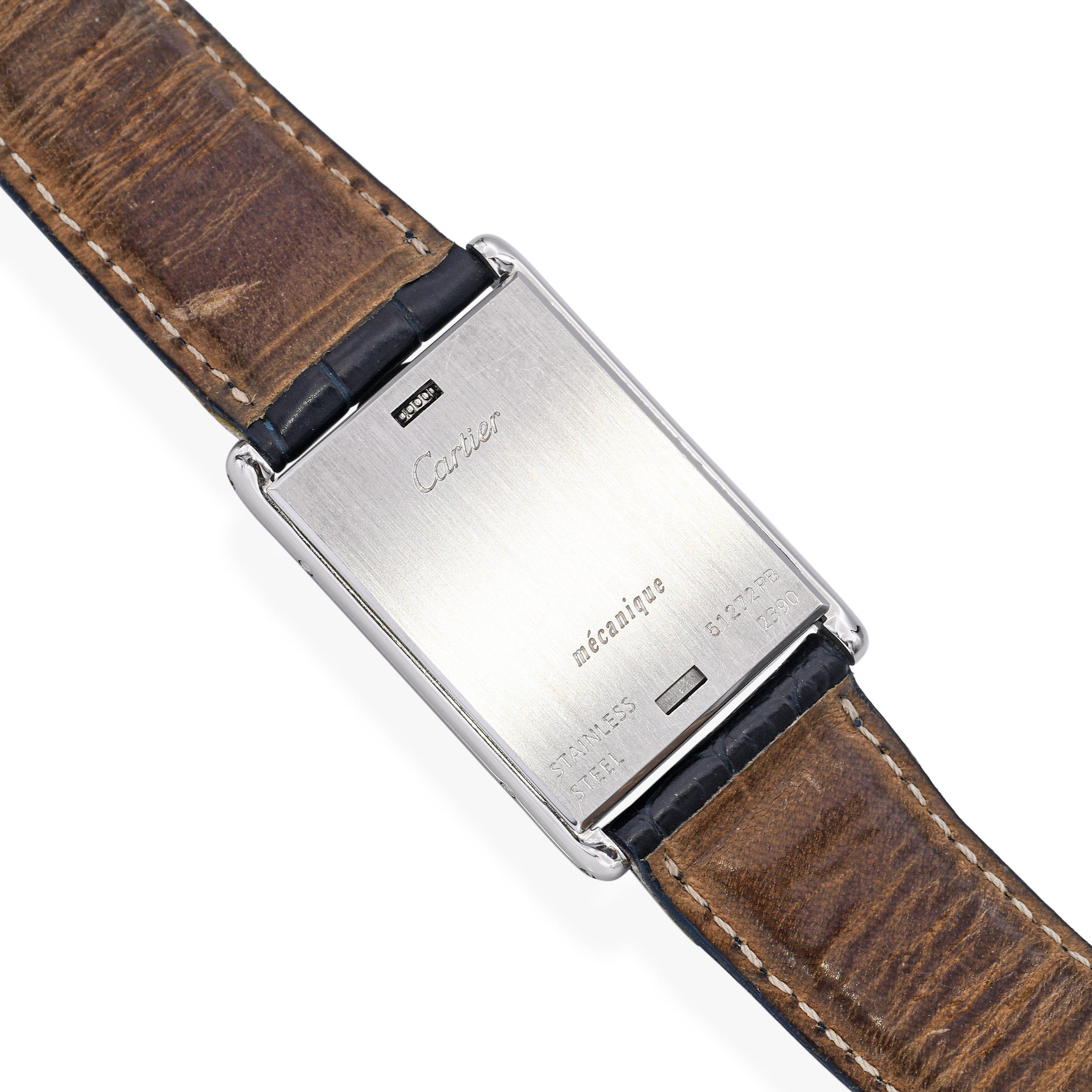 Cartier Tank Basculante Mecanique 2390 Stainless Steel Men's Watch For Sale 9